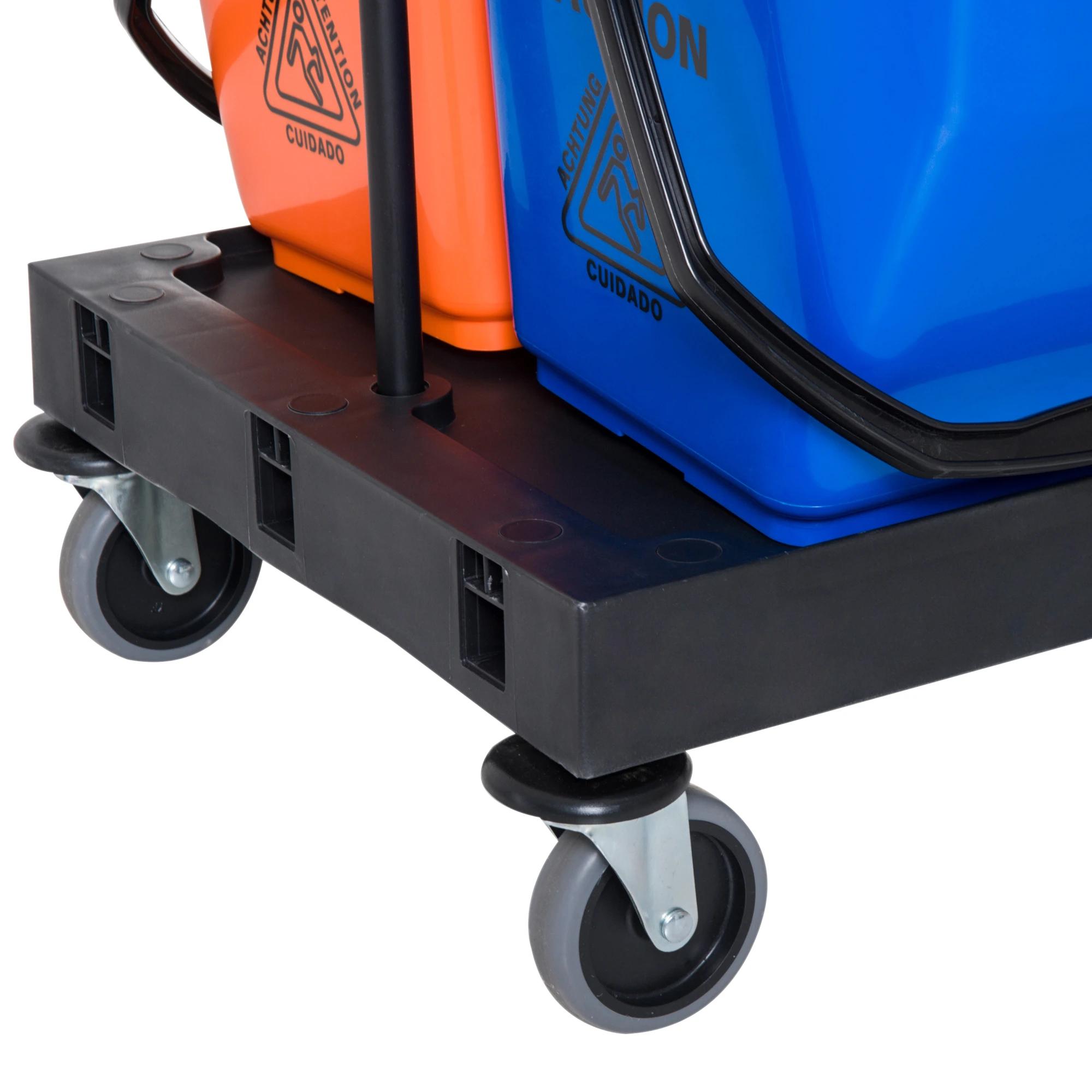 HOMCOM schoonmaakwagen reinigingswagen veegwagen systeemwagen met 4 wielen 2 emmers
