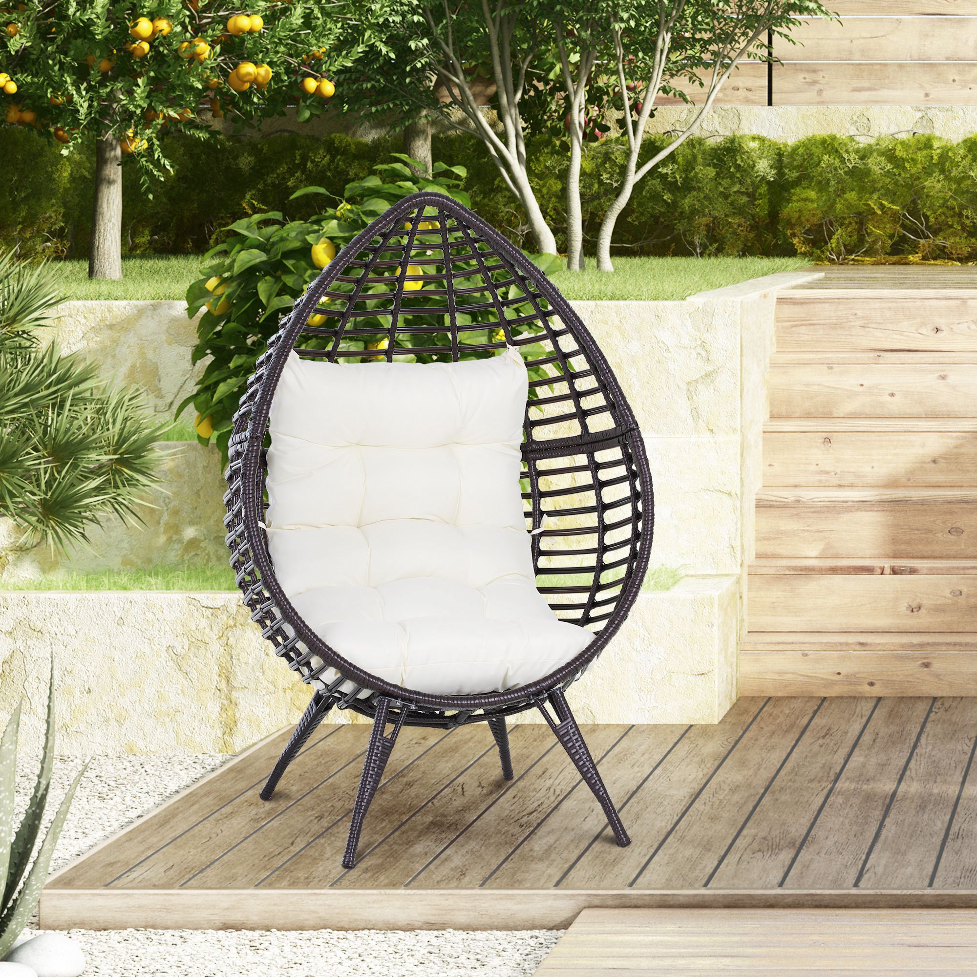 Outsunny rotan fauteuil in druppelvorm 101 cm x 89 cm x 156 cm