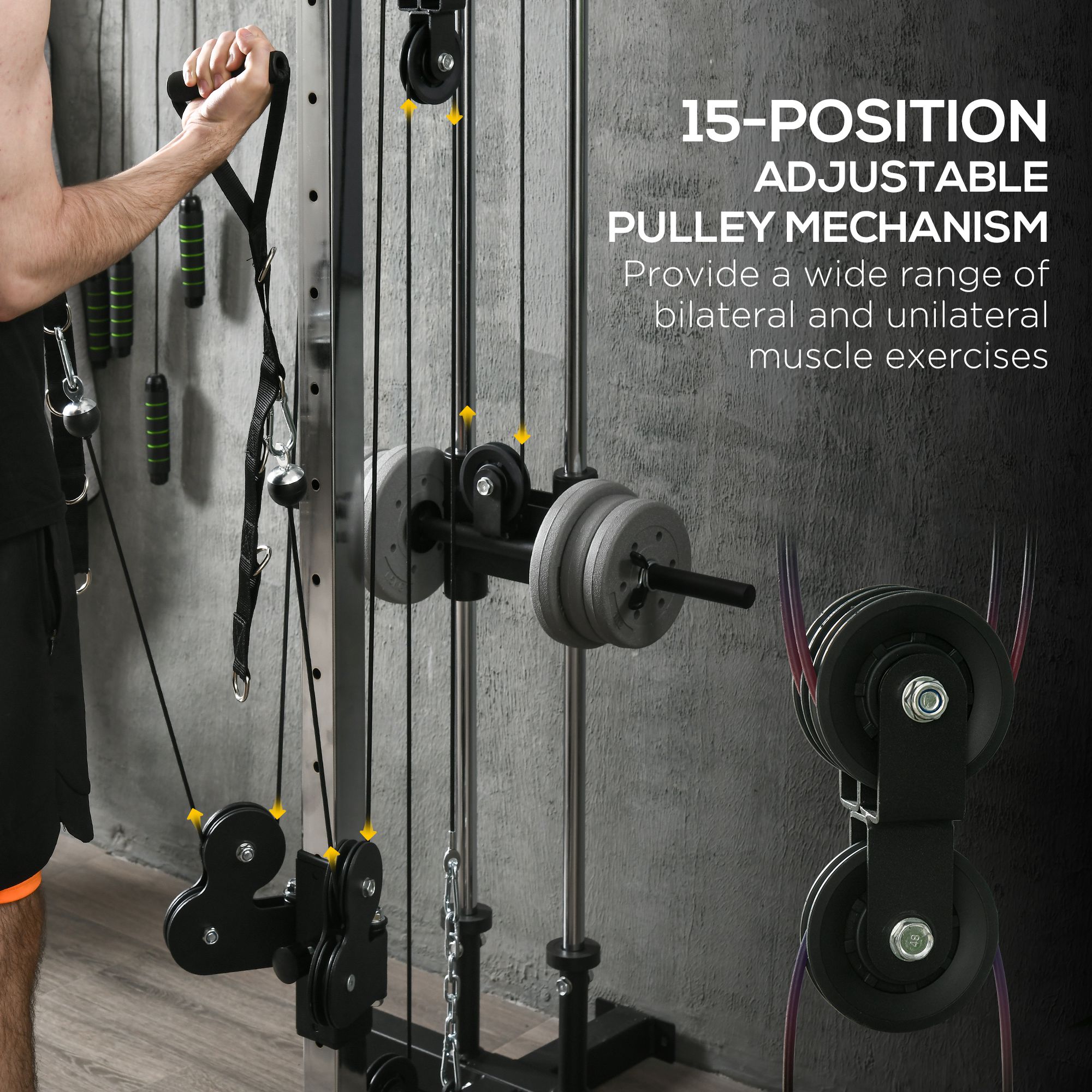 SPORTNOW Verstelbare Krachtstation 25-165 cm met Dual-Pulley-Systemen en Adapters 62 x 60 x 200 cm Zwart