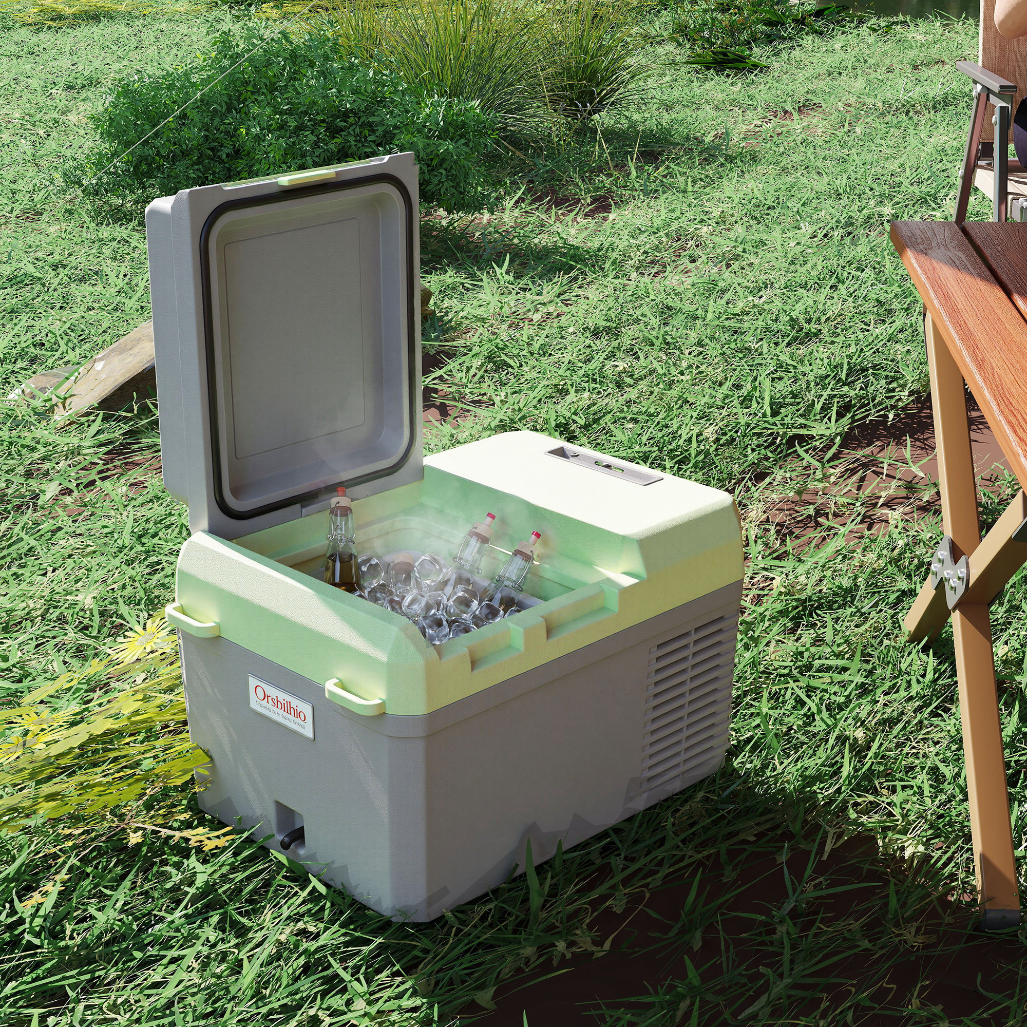 Outsunny 12 Liter Compressor Koelbox Elektrische Koelbox met Anschluss Koel- en Vriesfunctie Grijs+Groen