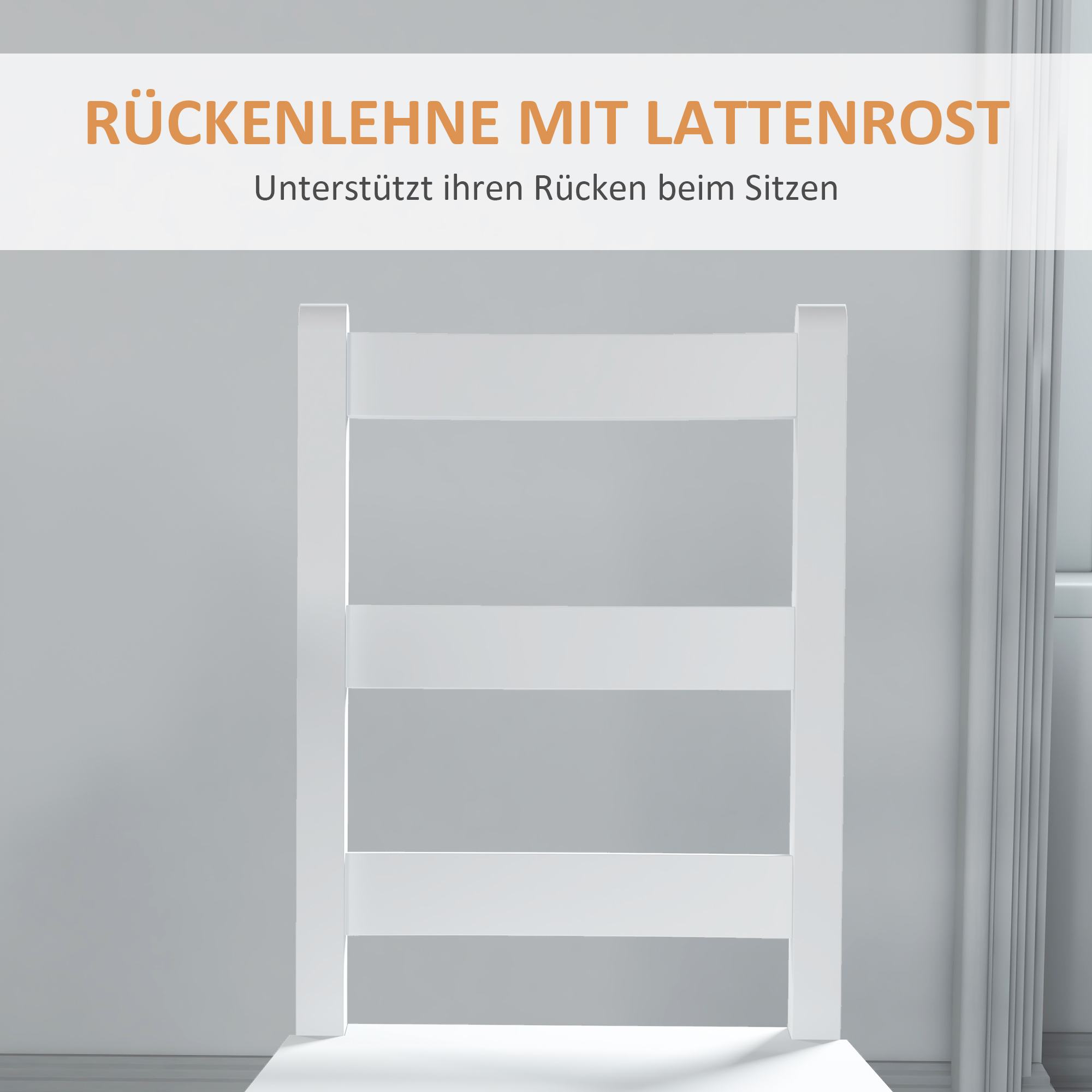 HOMCOM Eetkamerstoelen 2-delige set, Houten keukenstoel met lattenrugleuning, Antislip 41,5 x 46 x 90 cm Wit