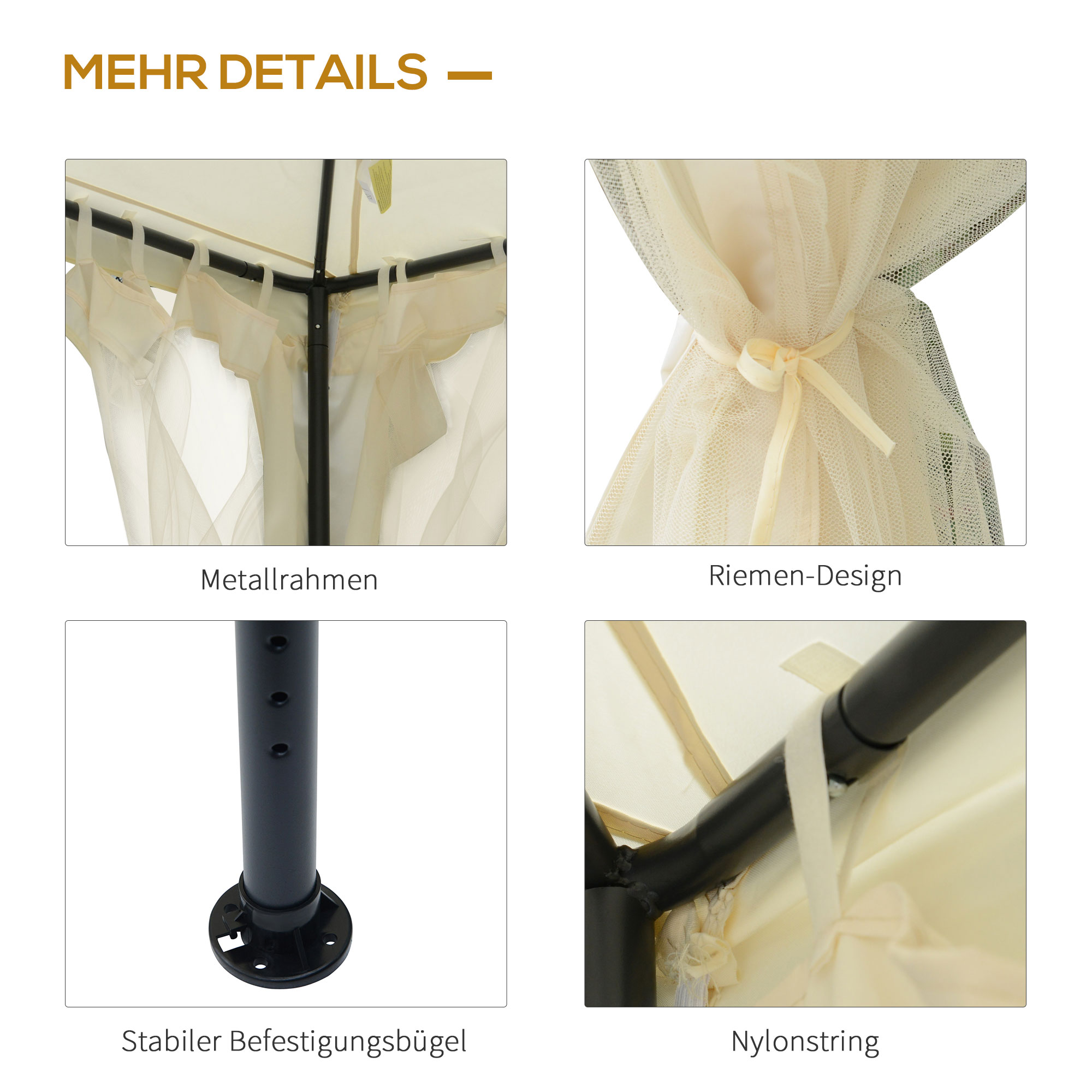 Outsunny tuinpaviljoen gazebo tuintent partytent met 4 x zijwand weerbestendig metaal + polyester crème wit 3 x 3 x 2.6 m