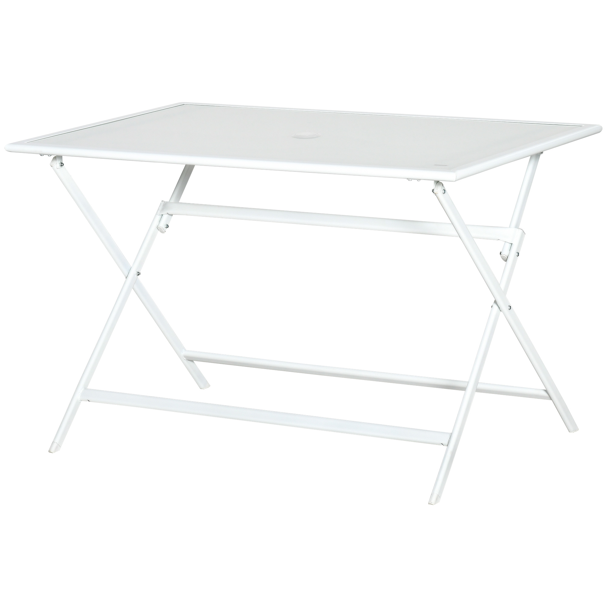 Outsunny klaptafel tuintafel met parasolgat klaptafel metaal glas wit