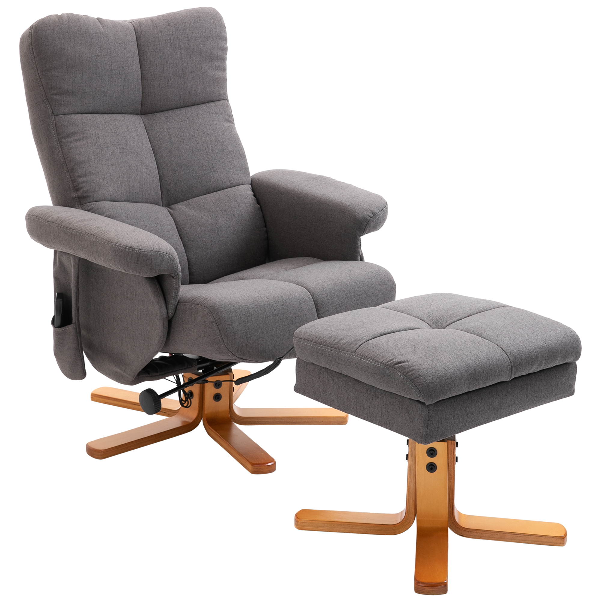 HOMCOM massagestoel met voetenbank relaxstoel 145 ° helling kunstleer donkergrijs 80 x 86 x 90 cm
