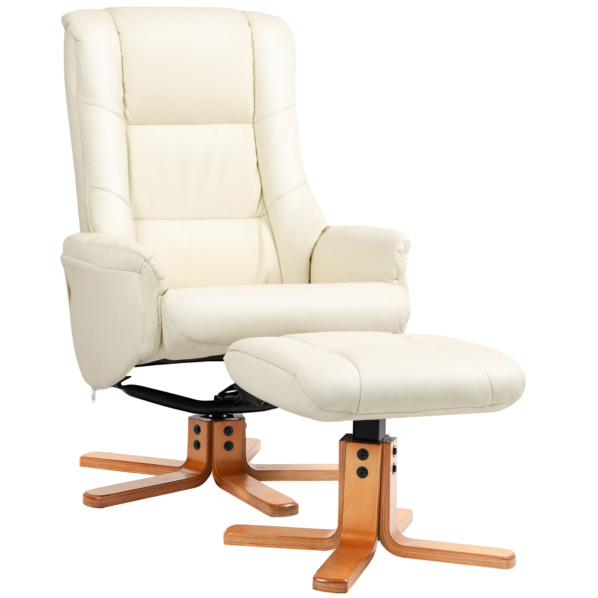HOMCOM Relaxfauteuil met Voetenbankje, Ligfunctie, Kunstleder Bekleding, tot 150 kg, 71 x 84 x 102 cm, Crèmewit