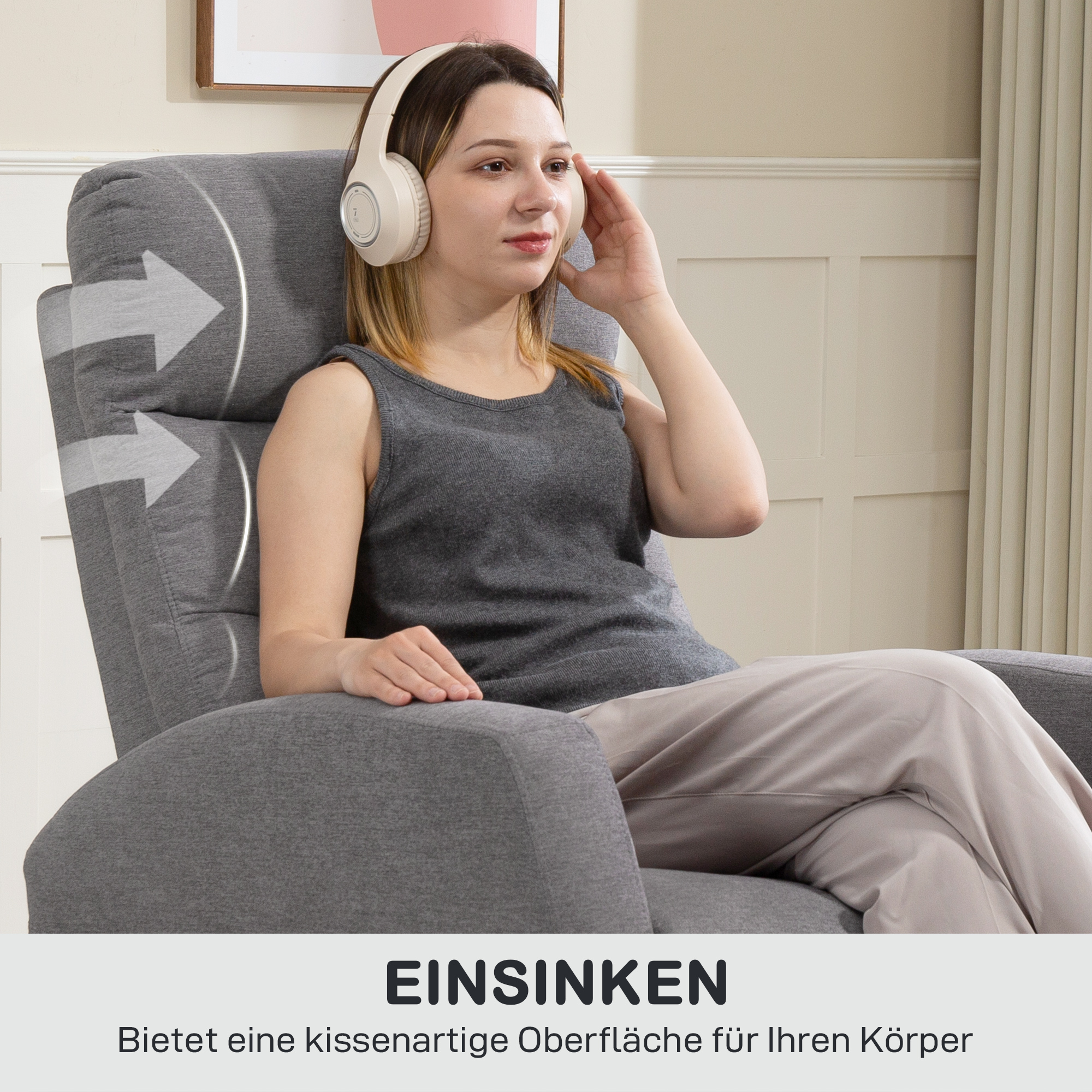 HOMCOM Verstelbare Relaxfauteuil met Voetsteun, Moderne Gepolsterde Stoel, Donkergrijs