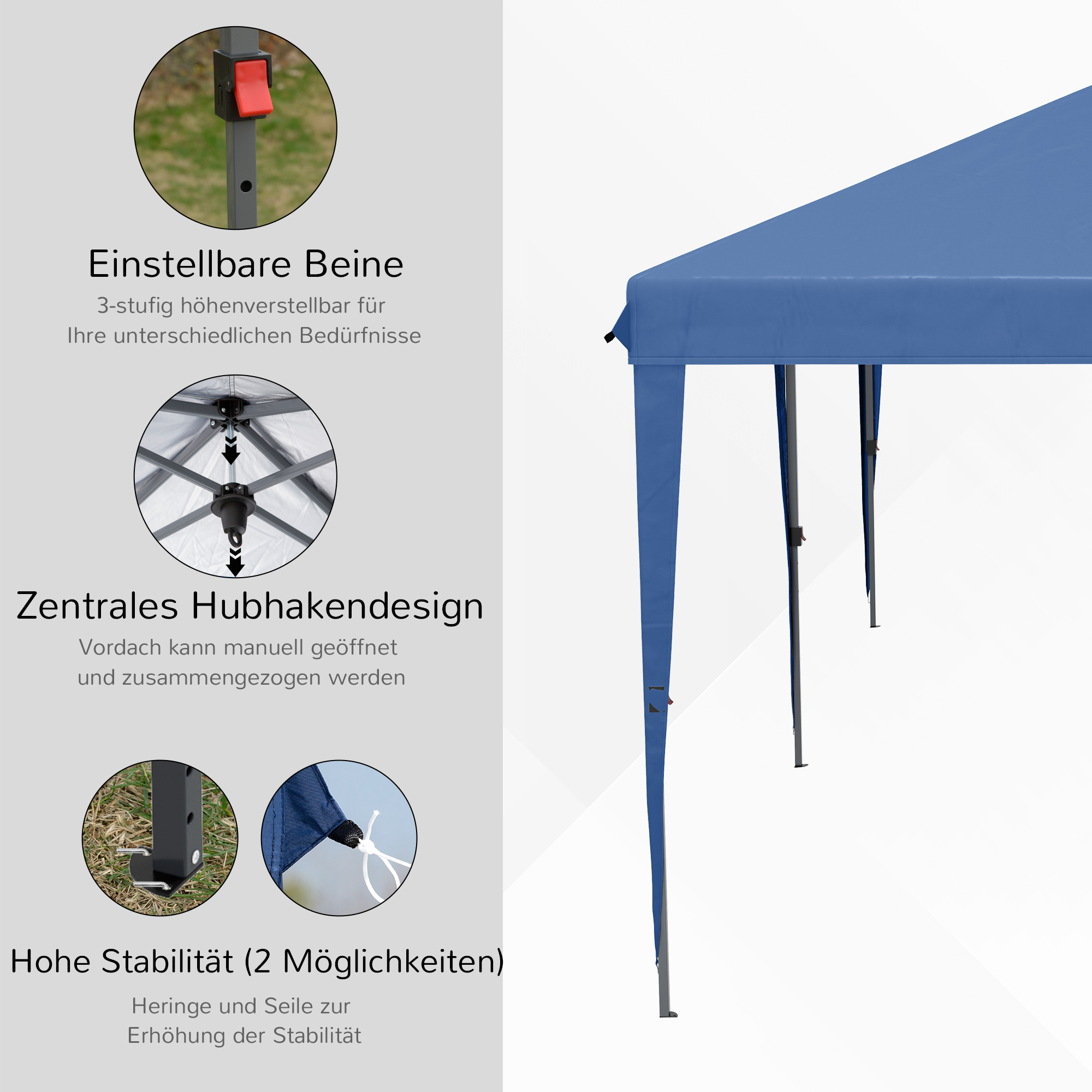 Outsunny Faltpaviljoen Tuinpaviljoen Partytent, inklapbaar, weerbestendig, 5,9 m x 2,95 m x 2 m, Blauw