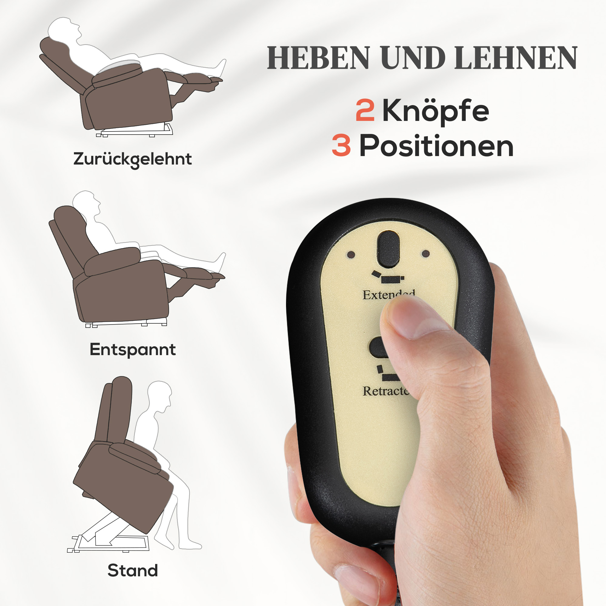 HOMCOM Opstastoel met Massagefunctie, 90x93x110cm, Bruin