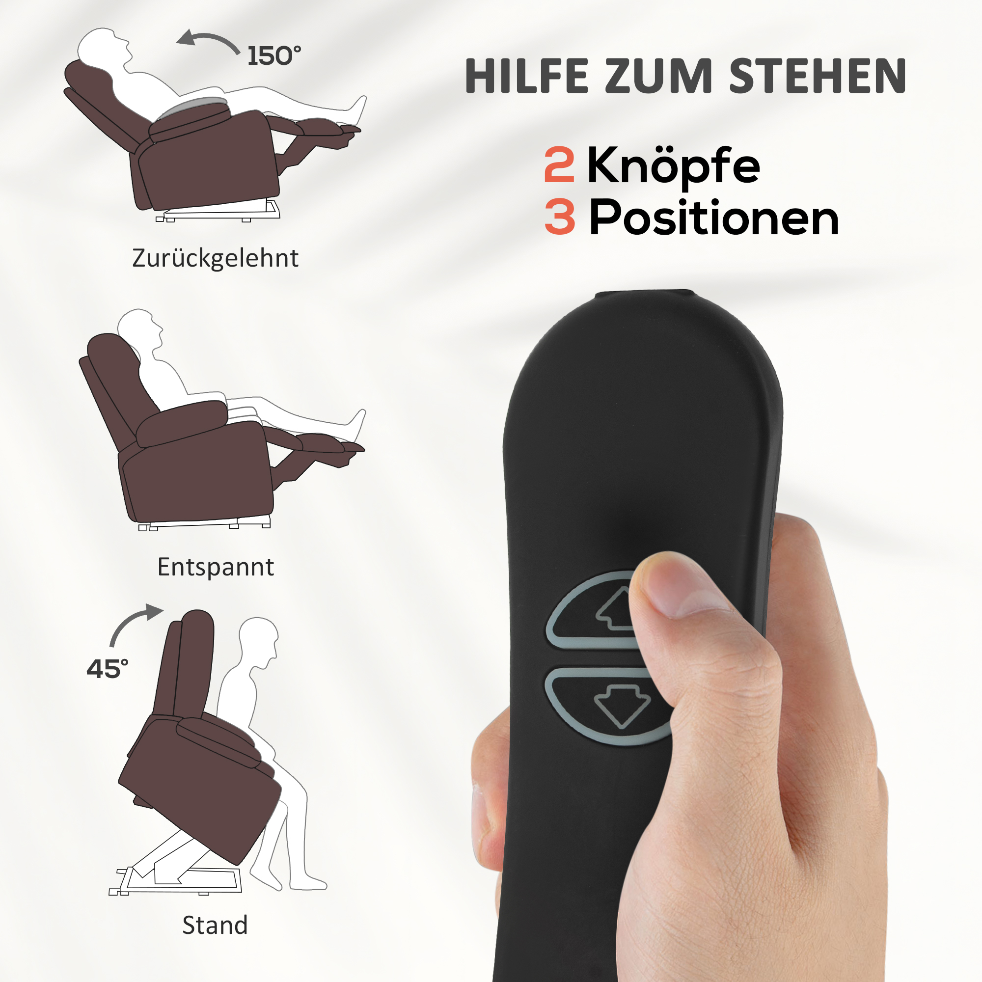 HOMCOM Opstaanstoel met Massagefunctie en Lendenverwarming, Relaxstoel met Afstandsbedieningen en Zijzakken, Bruin