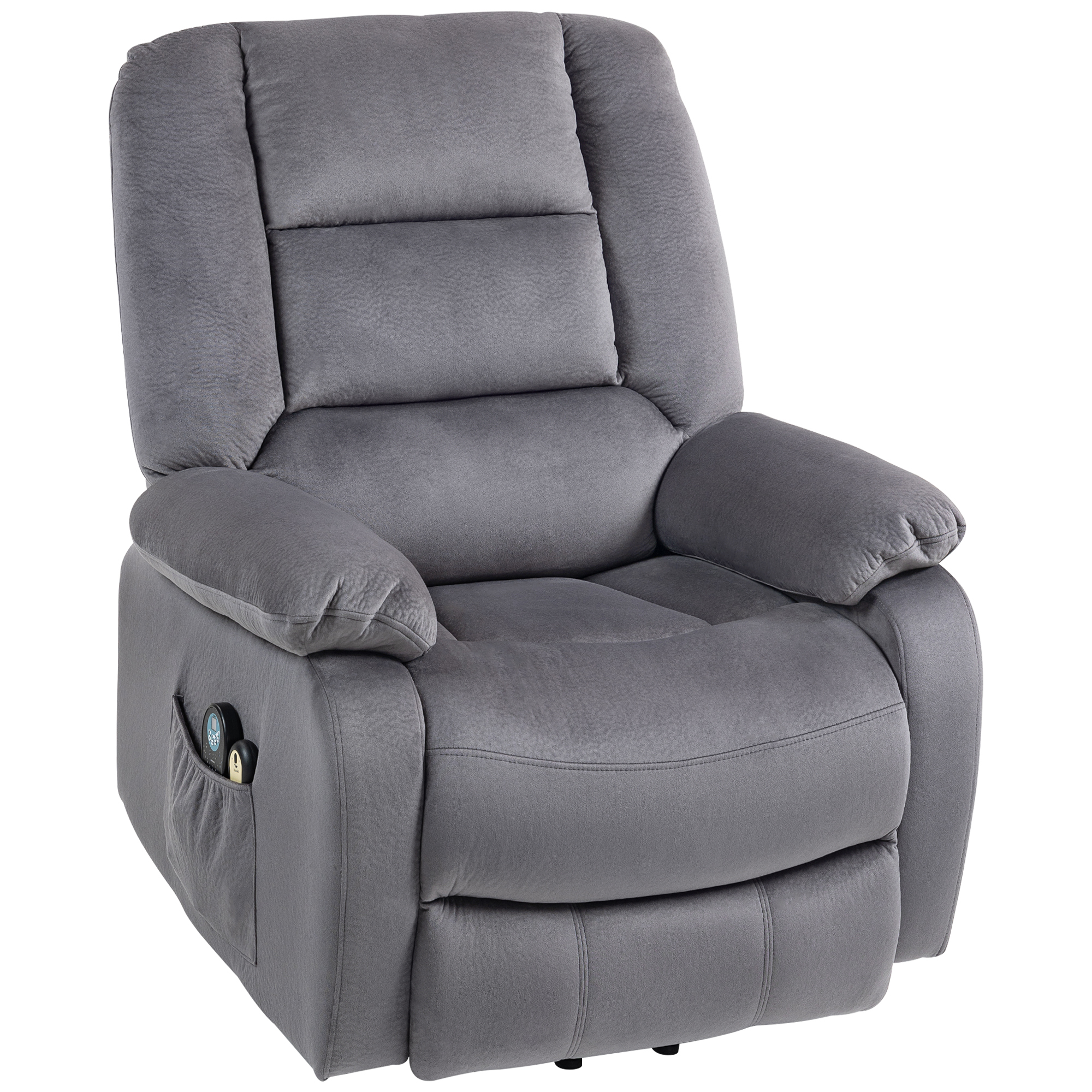 HOMCOM Relaxfauteuil met Opstaan-hulp, Warmte- en Massagefunctie, Afstandsbediening en Zijvak, Donkergrijs