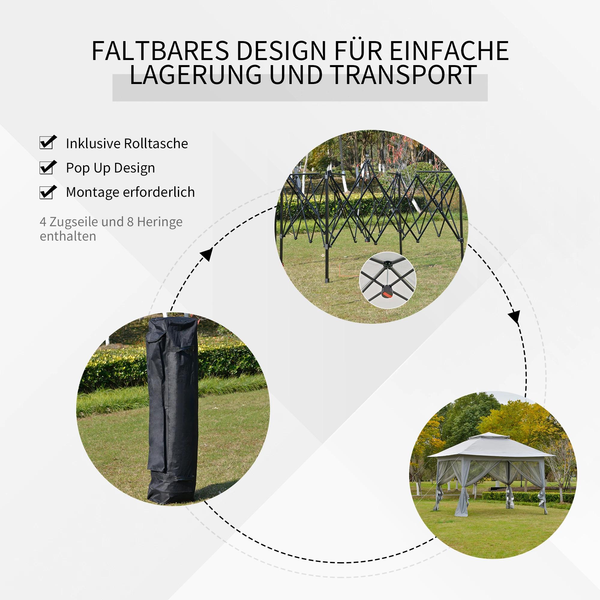 partytent opvouwbare tent pop-up tent incl. tas op wielen staal + oxford + mesh grijs