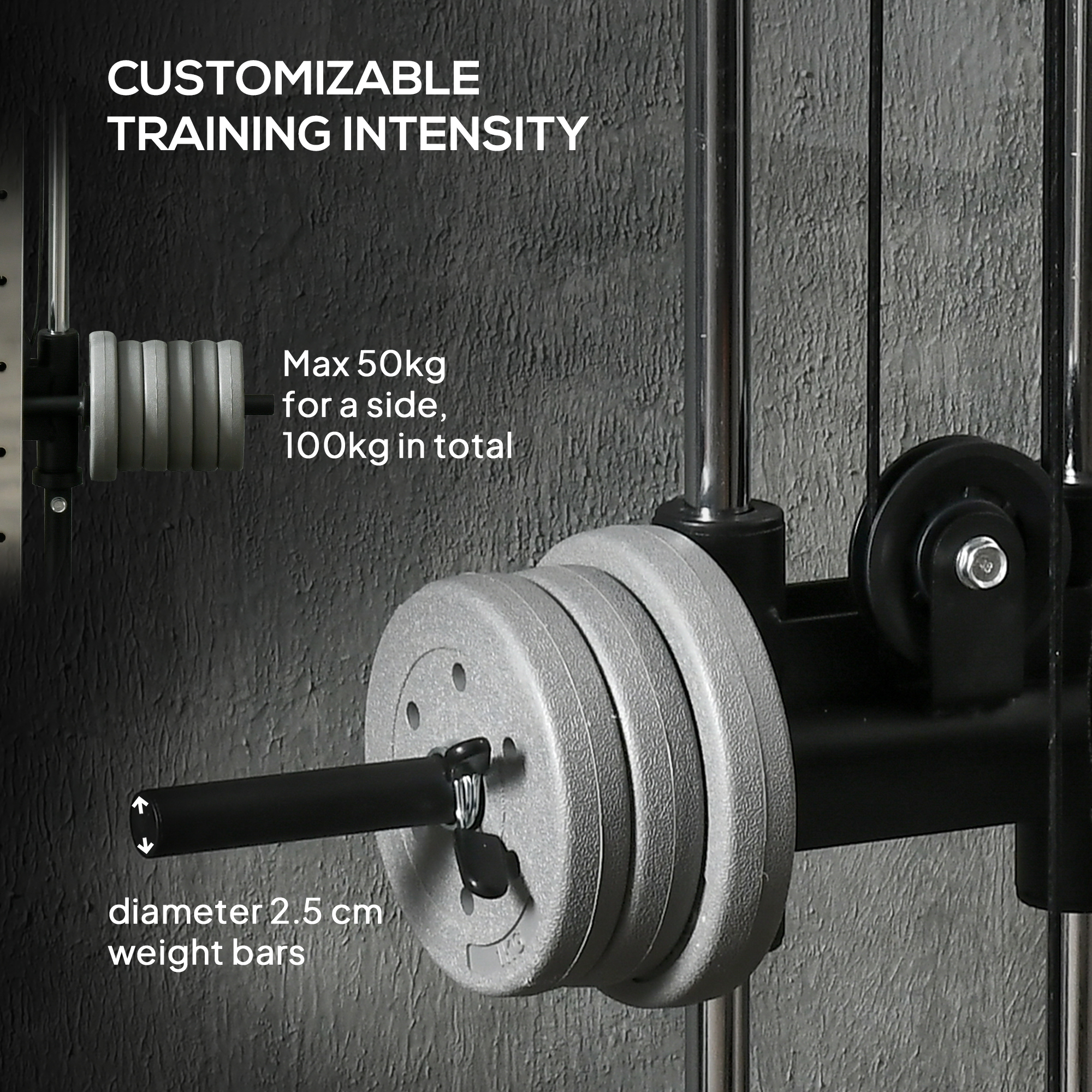 SPORTNOW Verstelbare Krachtstation 25-165 cm met Dual-Pulley-Systemen en Adapters 62 x 60 x 200 cm Zwart