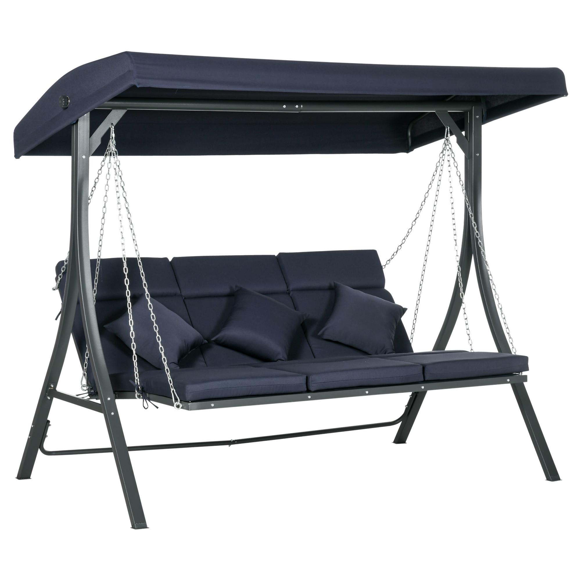 Outsunny Hollywood-schommel, voor 3 personen, verstelbaar zonnedak, tot 270 kg, donkerblauw, 198 x 118 x 168 cm
