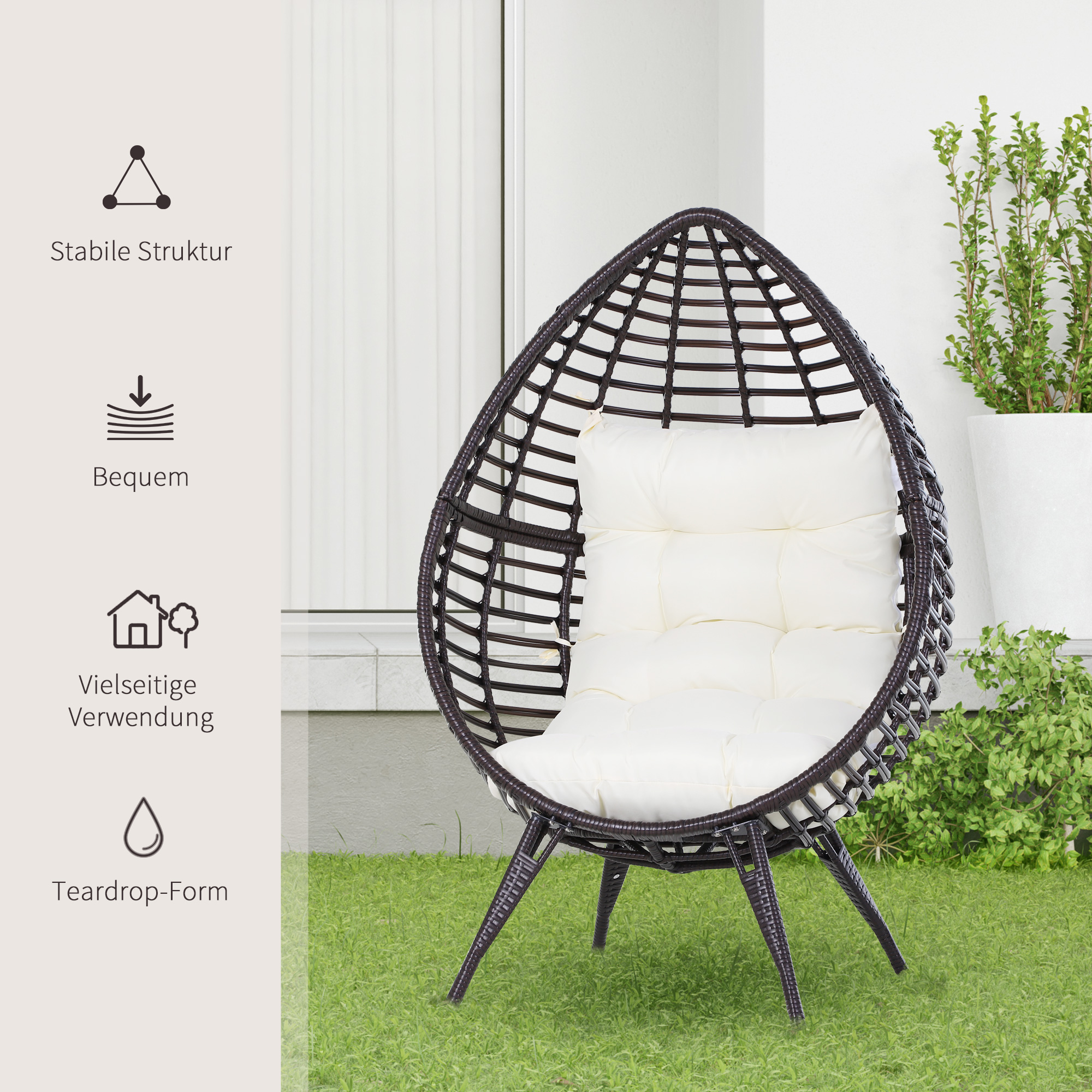 Outsunny rotan fauteuil in druppelvorm 101 cm x 89 cm x 156 cm