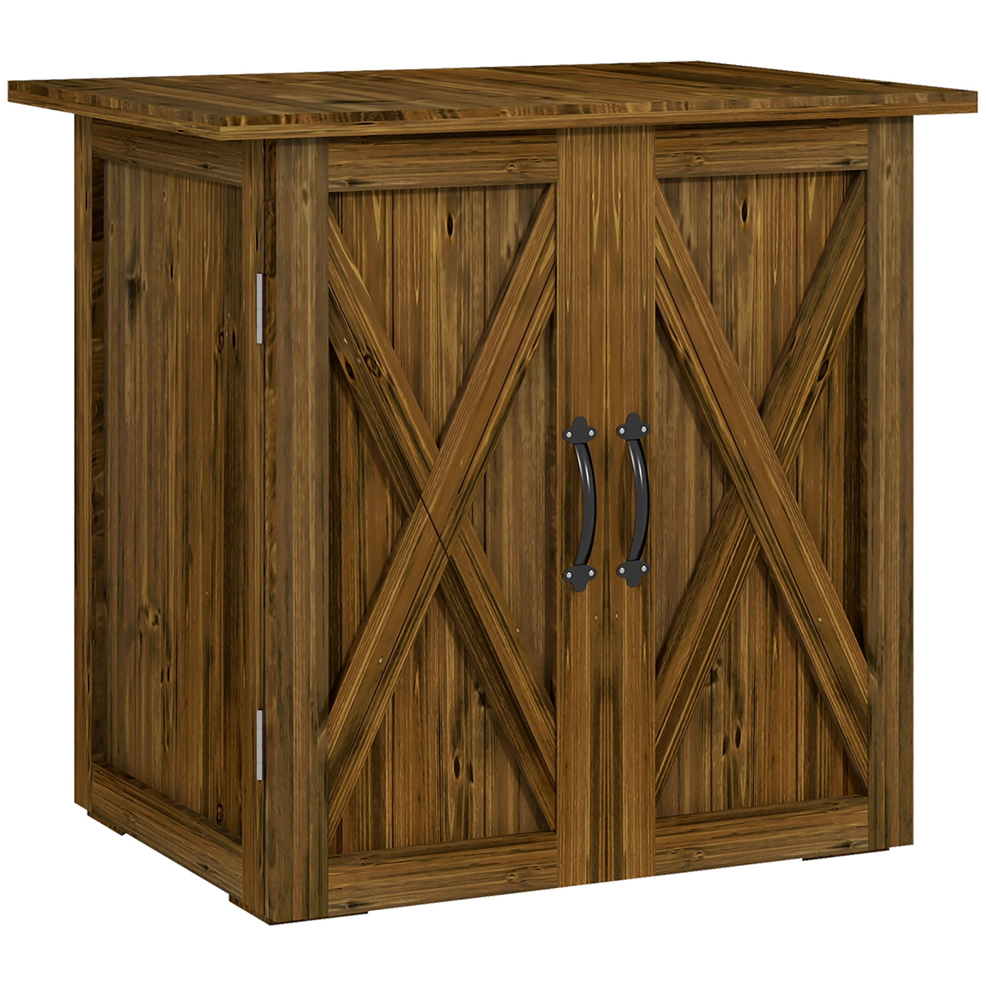 Outsunny Tuinhuisje met dubbele deuren, magneetsluitingen, weerbestendig, natuurlijk hout, 77B x 55D x 72H cm, bruin