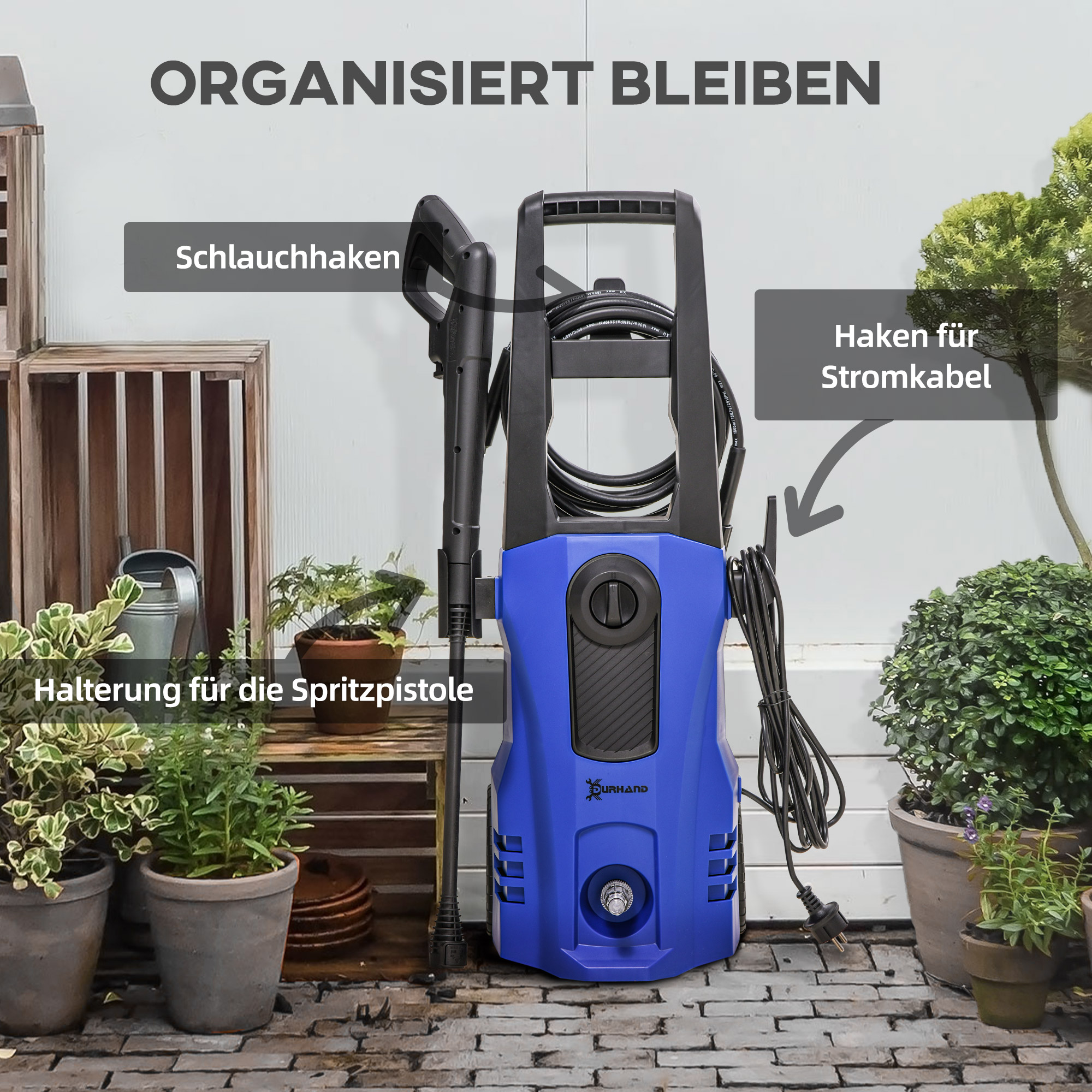 DURHAND hogedrukreiniger incl. 5-delig. Accessoires 150 bar werkdruk, 1800W