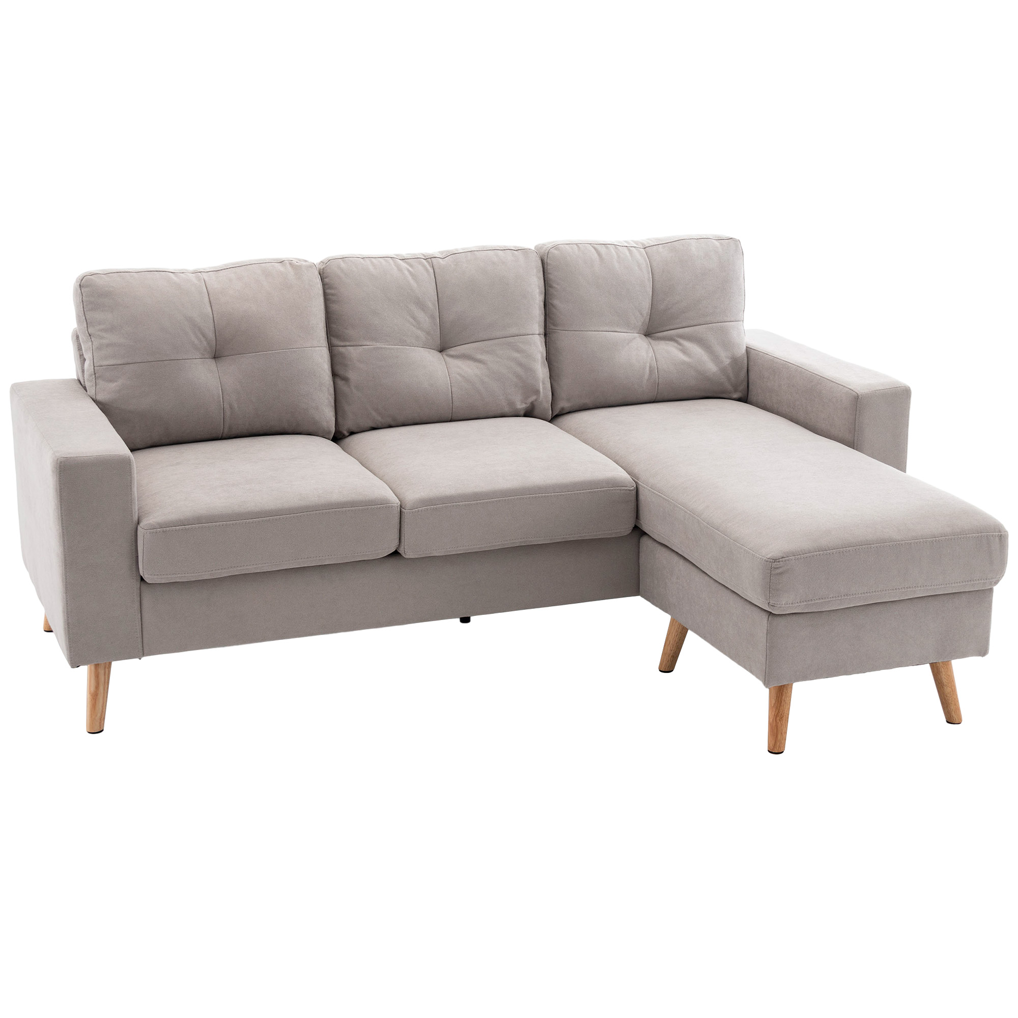 HOMCOM 3-zits hoekbank, linnenlook, omkeerbare chaise longue, 193x136x85 cm, lichtgrijs