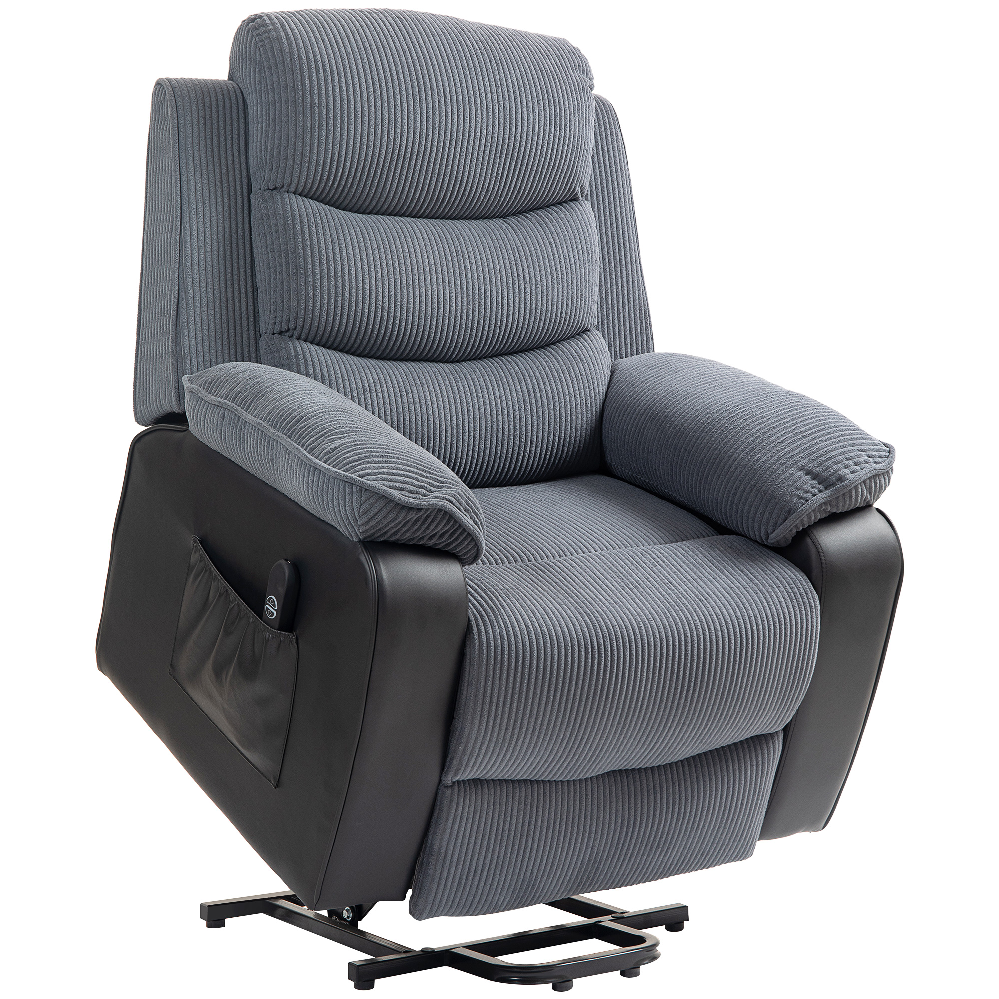 HOMCOM Opsta-fauteuil met Zacht Corduroy Bekleding, Recliner-Stoel met Afstandsbediening en Zijvakken, Donkergrijs