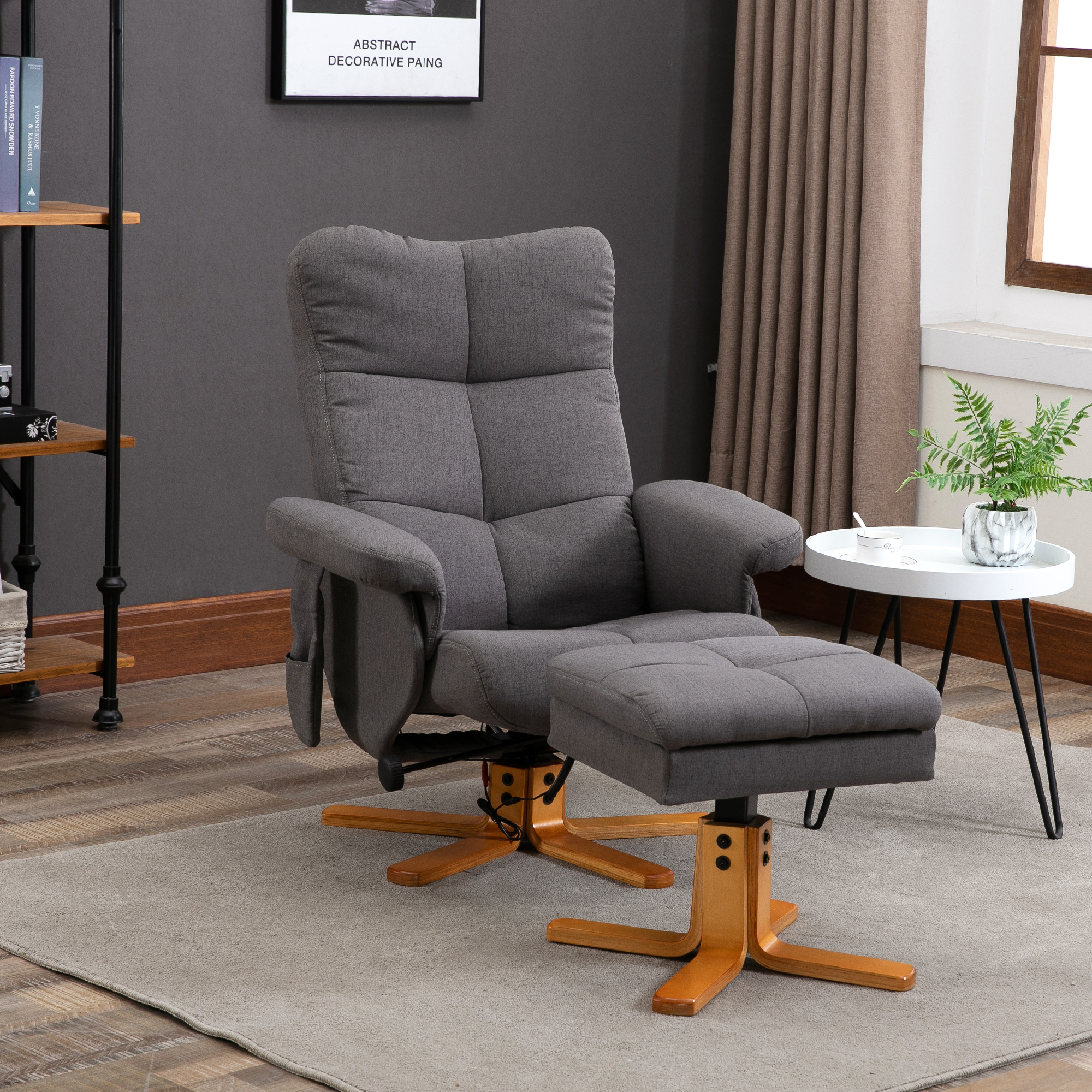 HOMCOM massagestoel met voetenbank relaxstoel 145 ° helling kunstleer donkergrijs 80 x 86 x 90 cm