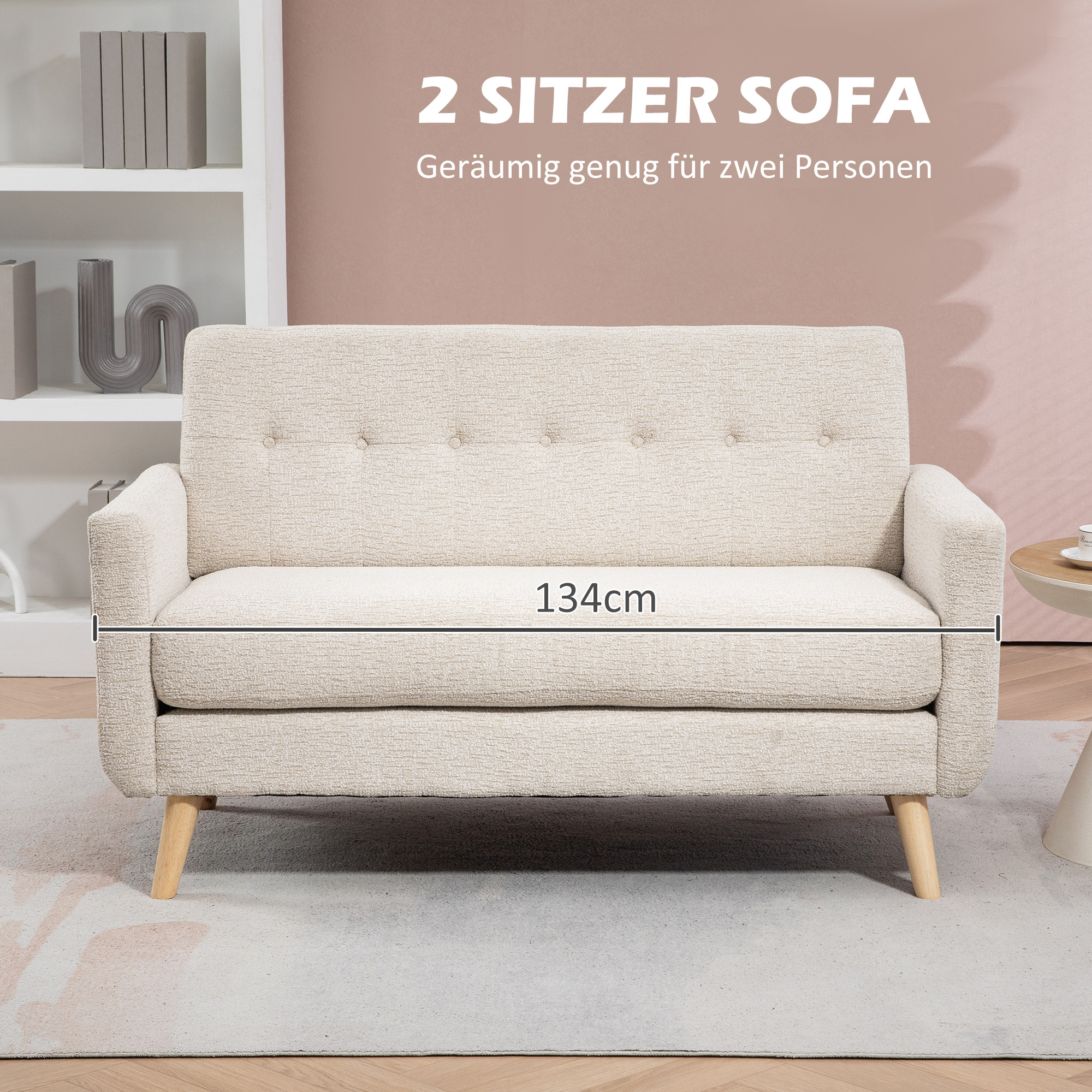 HOMCOM Tweezitsbank, comfortabel, 134x71x82 cm, Beige