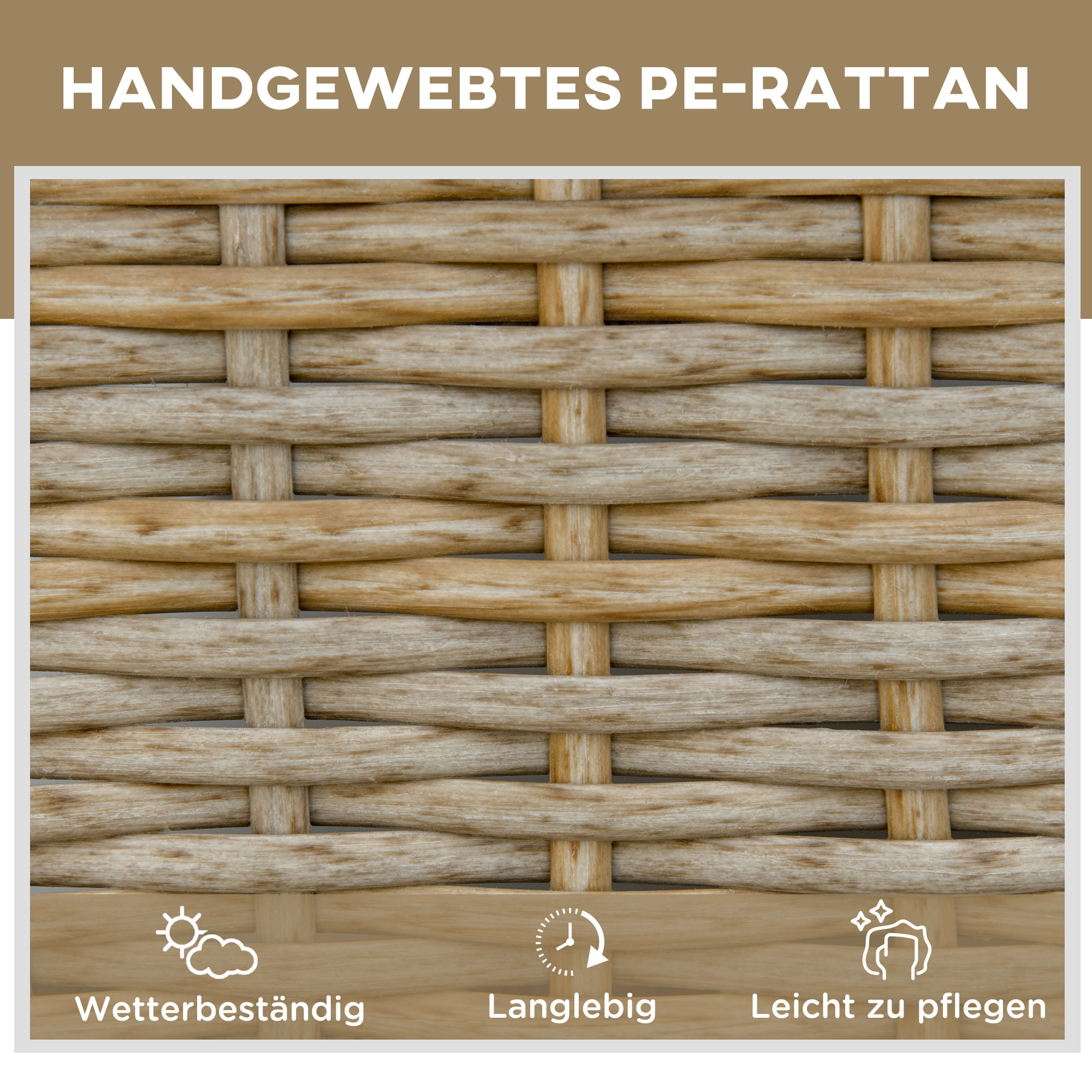 Outsunny ligbed rotan look naturel + kaki 200 x 66 x 92 cm
