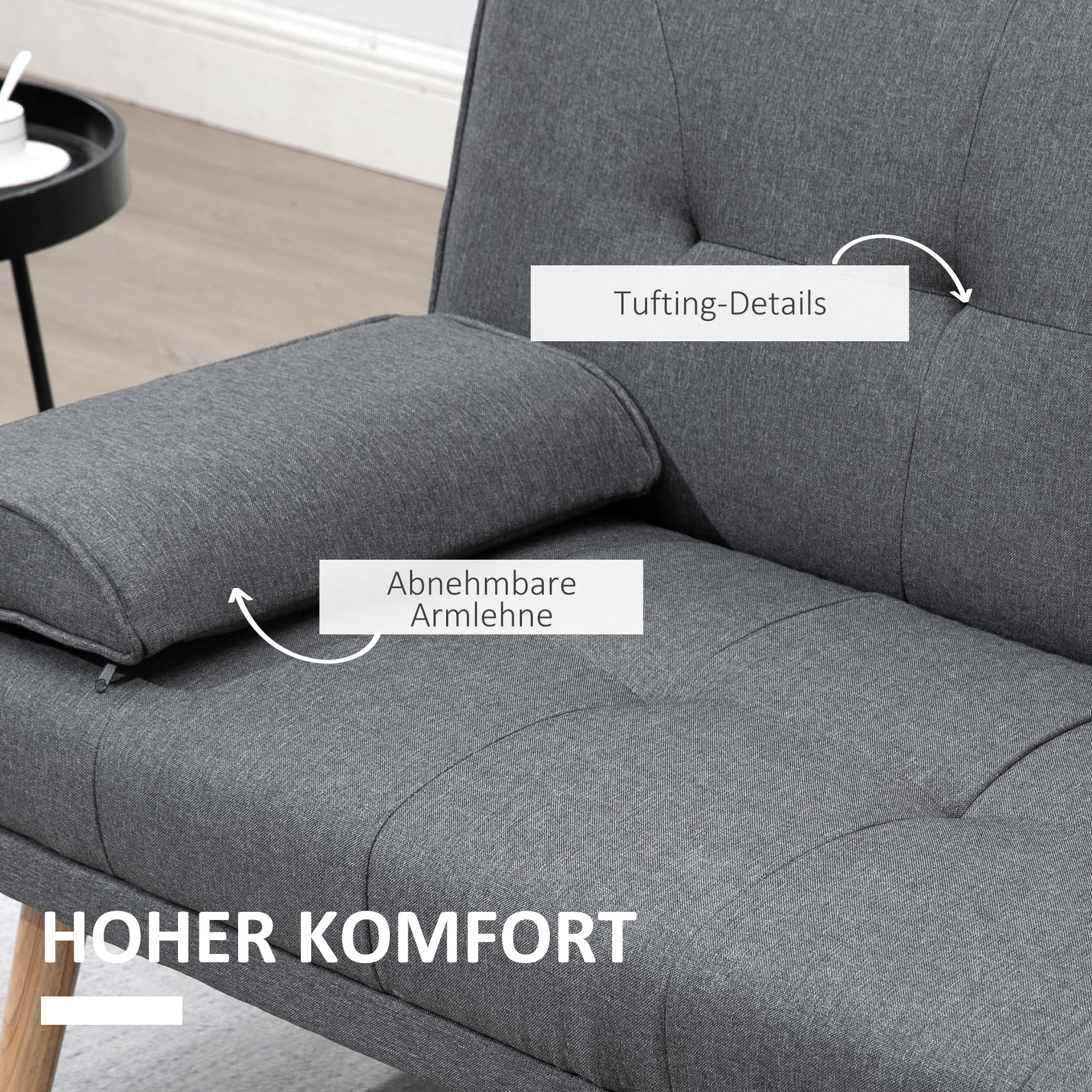 HOMCOM Slaapbank in Scandinavisch design, 3-zitsbank, 2 kussens, Grijs + Natuur