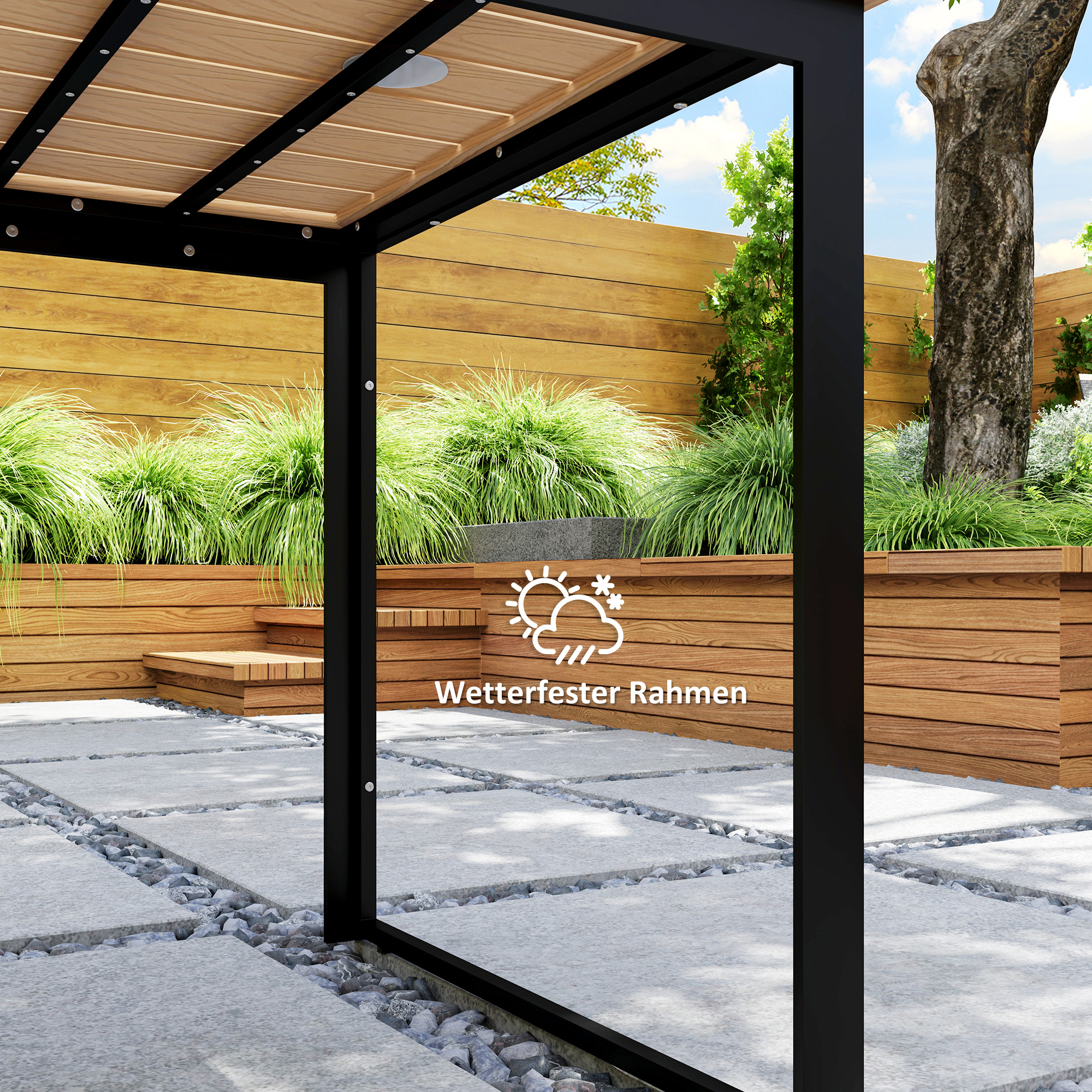 Outsunny Weerbestendige Tuintafel voor 6 - 160 x 80 cm met Lamellen-Tafelblad, Buitentafel in Teak Look