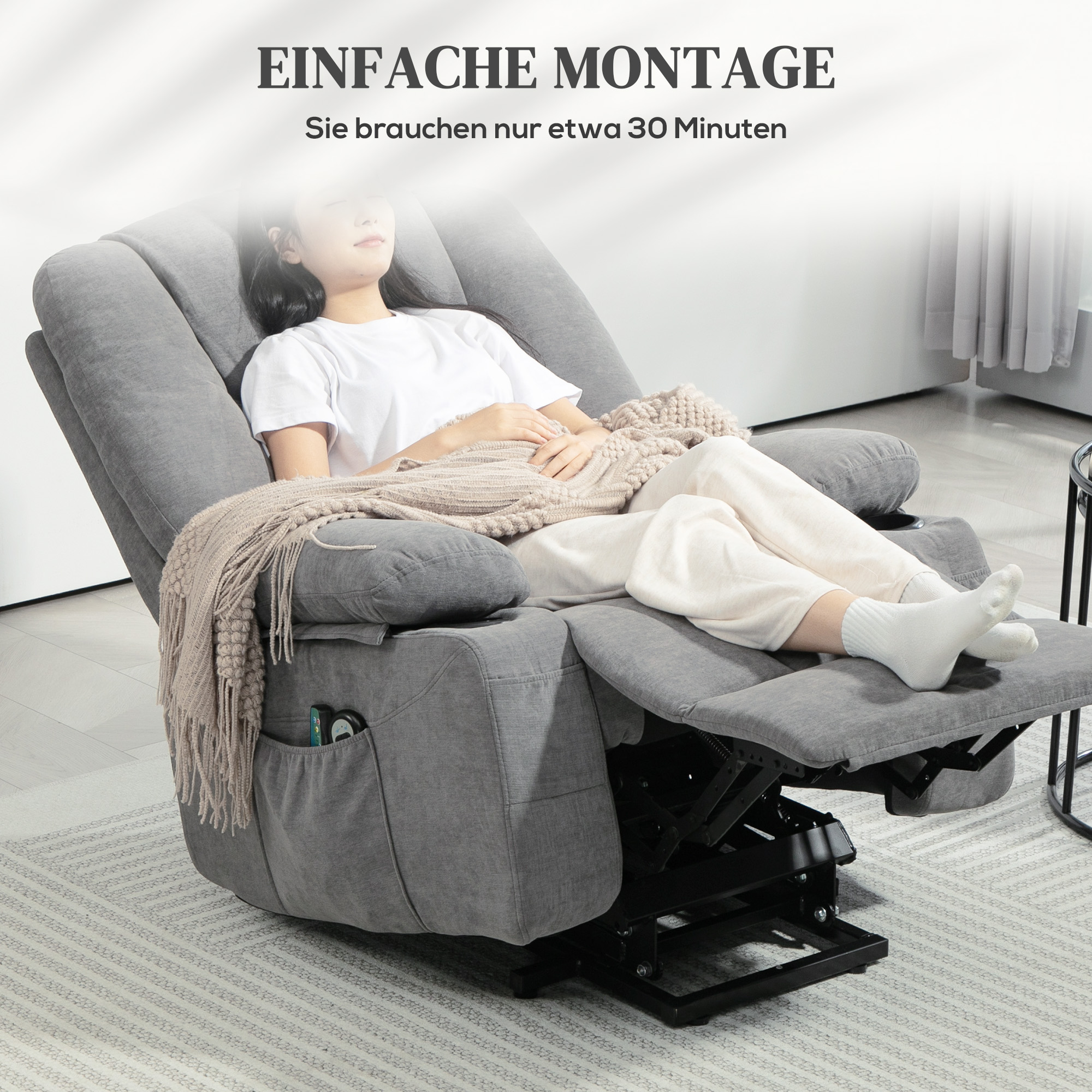 HOMCOM Elektrische Relaxstoel met Sta-op Hulp, Massagesstoel met Verwarmingsfuncties, 2 Afstandsbedieningen, Zacht Schuim