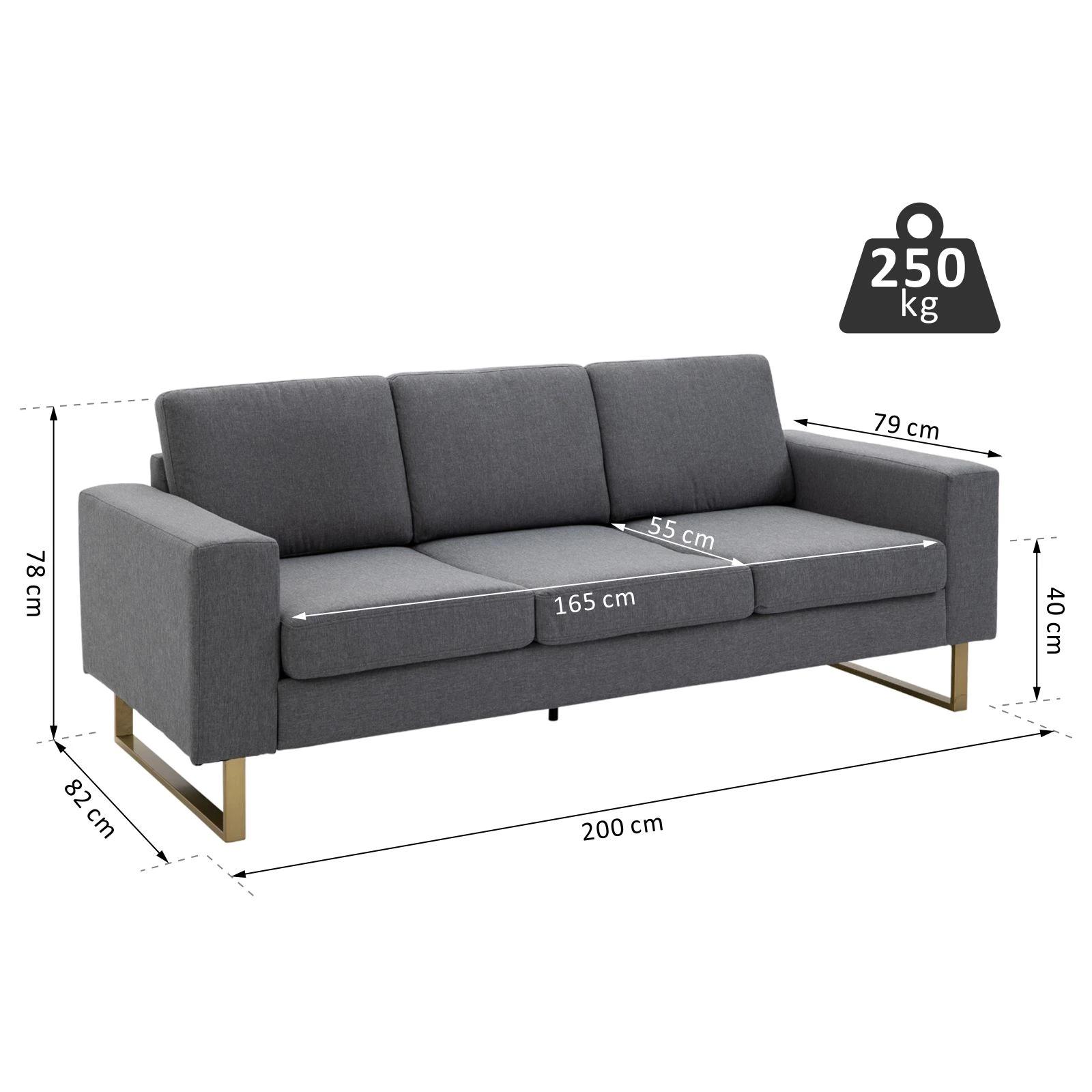 HOMCOM bank gestoffeerde 3-zitsbank tv-fauteuil gestoffeerde bank loungebank kussen