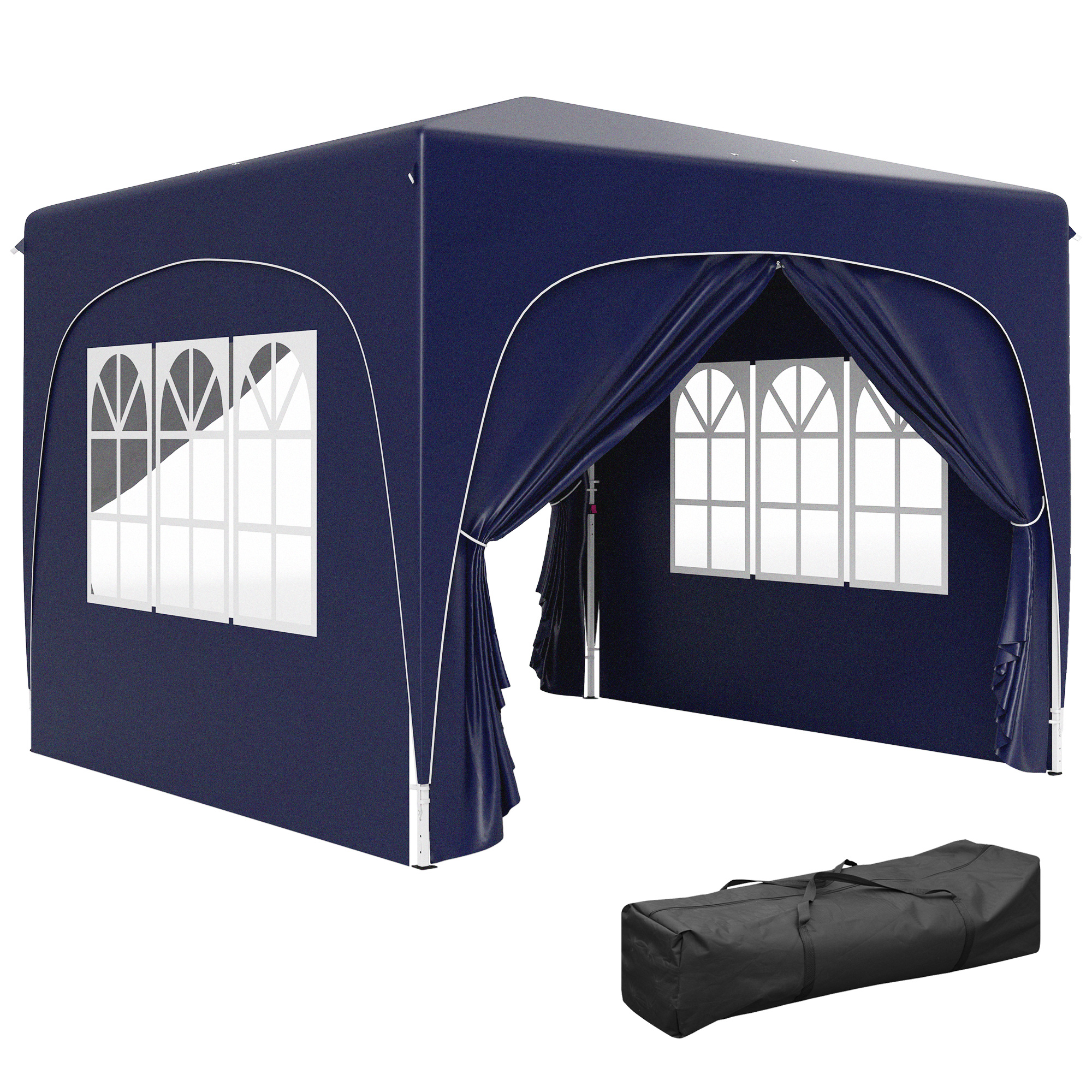 Outsunny 3 x 3 m Paviljoen, Pop-up Tuinpaviljoen met Zijwanden en Draagtas, UPF50+, Hoogteverstelbaar, Donkerblauw