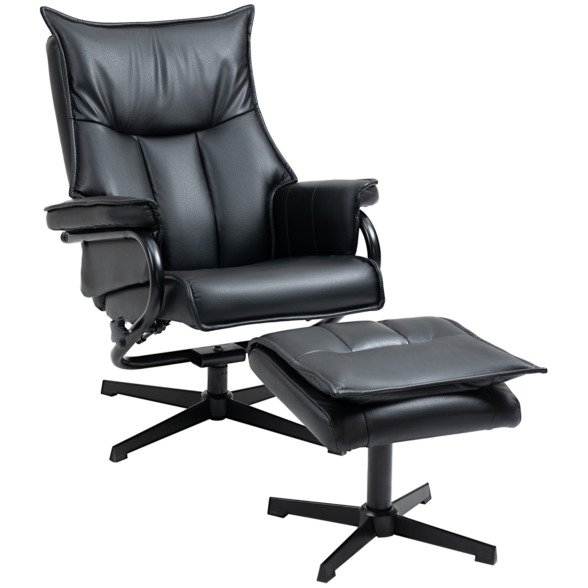 Homcom relaxfauteuil met kruk, draaibaar, verstelbare rugleuning, stalen frame, zwart