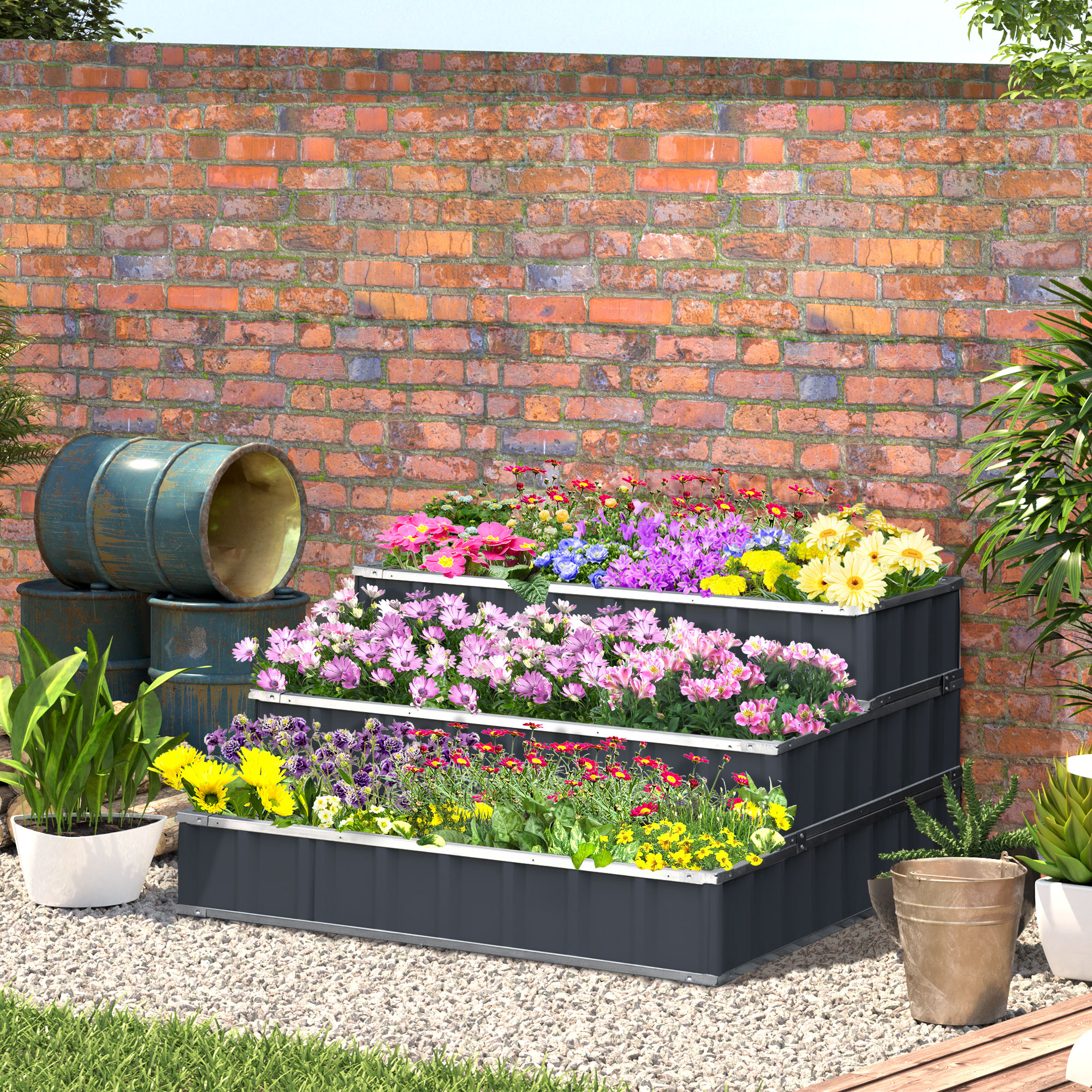 Outsunny stalen verhoogd bed 118cm x 118cm x 62cm