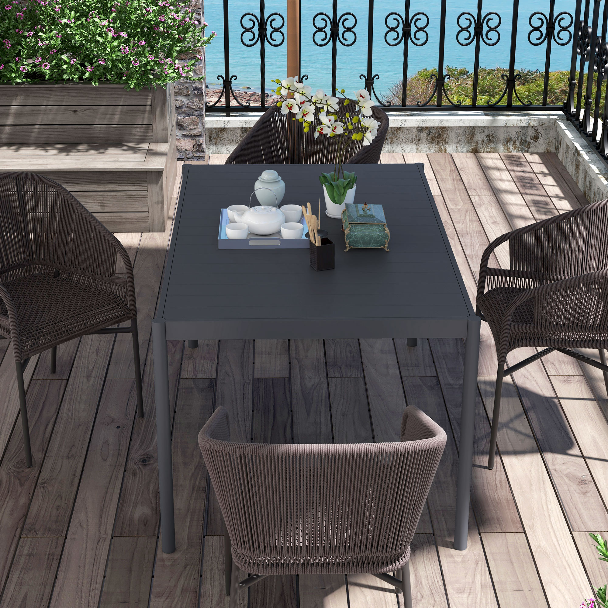 Outsunny Tuintafel Buitentafel, weerbestendig, Aluminium, 145 x 90 x 74 cm, Donkergrijs