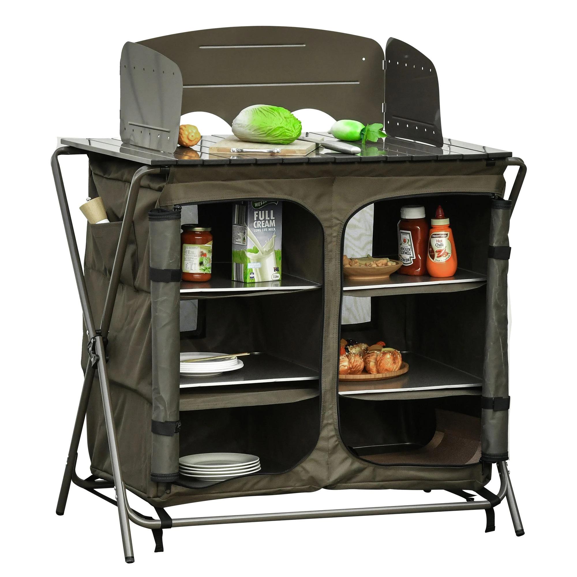 Outsunny camping kast keukendoos draagtas windscherm draagtas staal 600D Oxford stof groen 57 x 94 x 109 cm