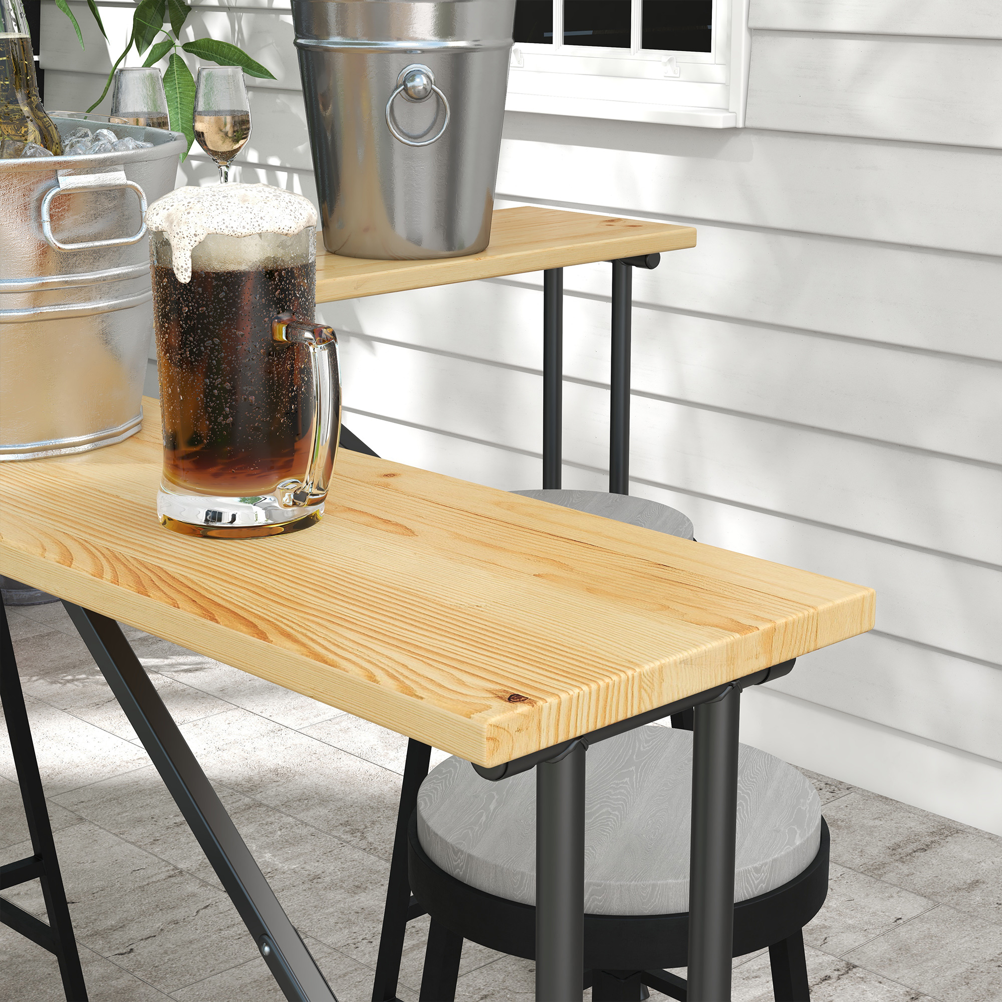 Outsunny Picknicktafel, Opvouwbare Buitentafel, voor 20 Personen, Weerbestendig, Metaal, Grenenhout, 2,4x2,4x1m, Natuur/Zwart