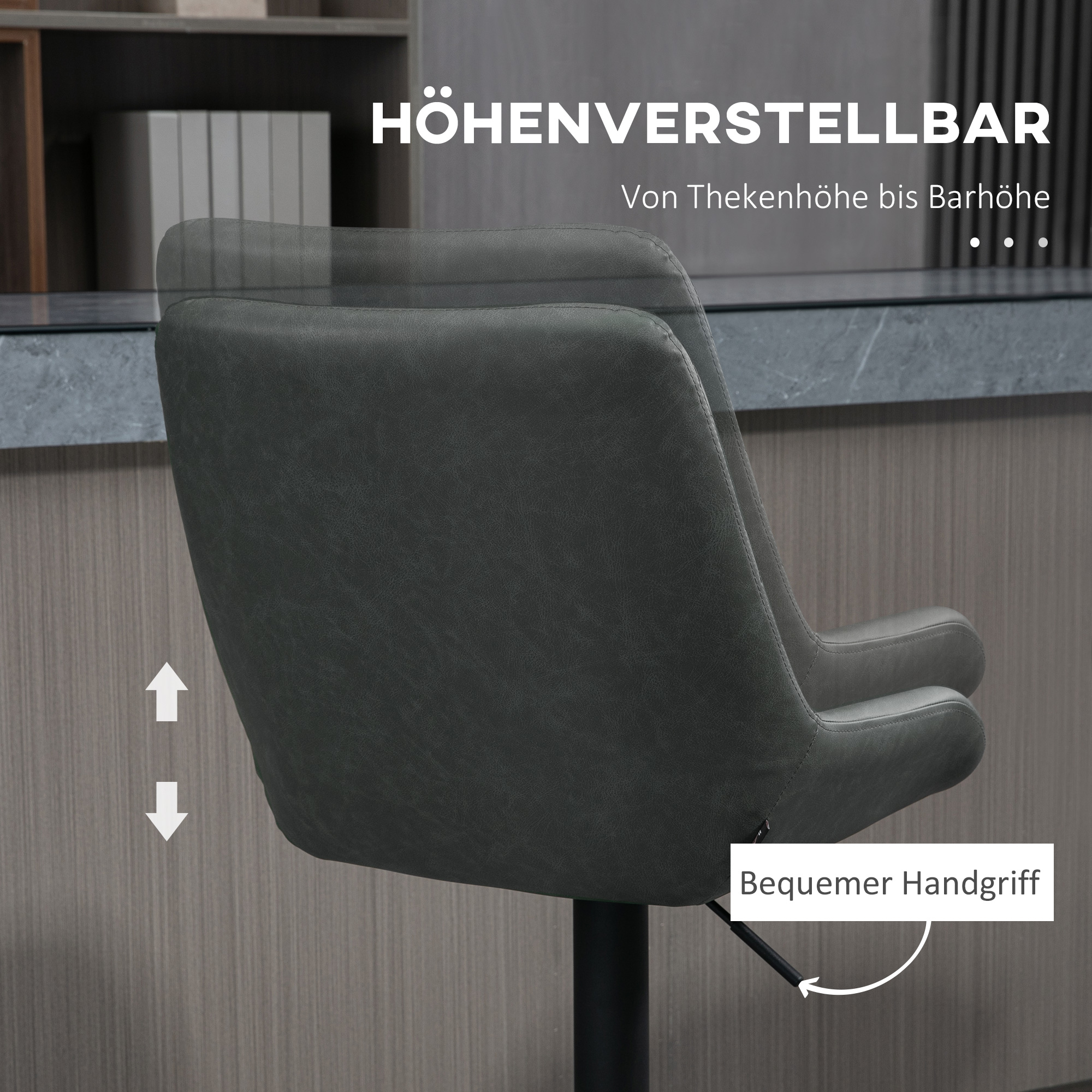 HOMCOM Verstelbare Barkruk Keukenkruk Designkruk, met voetensteun, 51 cm x 59 cm x 117 cm, Donkergrijs + Zwart