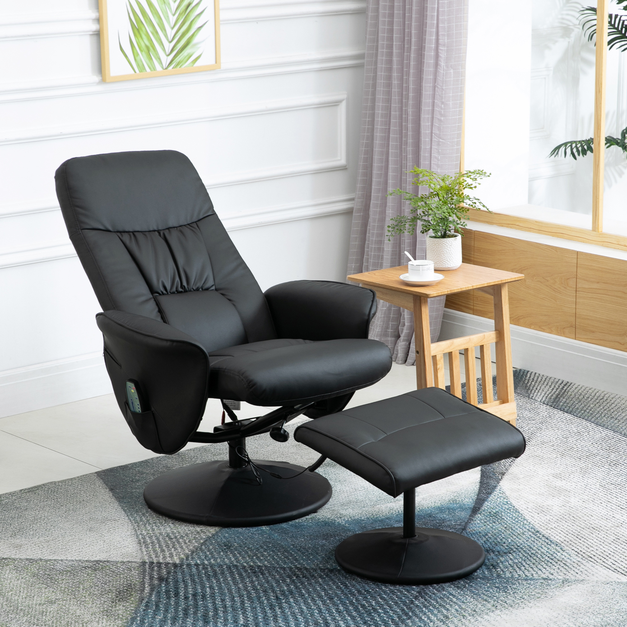 HOMCOM massagestoel met voetenbank relaxstoel massagestoel tv-stoel 145° hellingshoek kunstleer zwart 76 x 81 x 105 cm