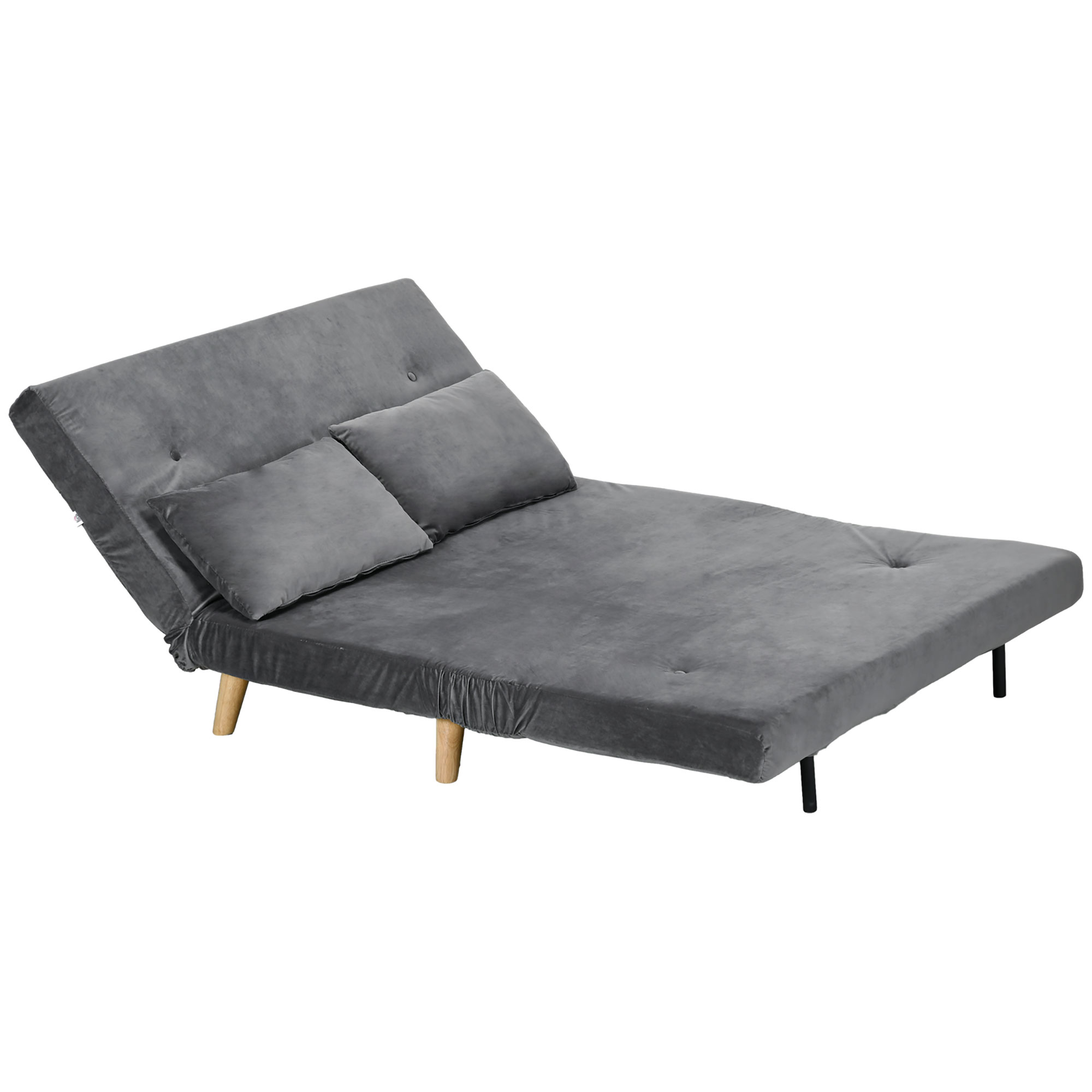 HOMCOM Schlafbank Relaxbank Bankstel, inclusief 2 kussens, fluweelachtige uitstraling, 130 x 78 x 79 cm, Grijs