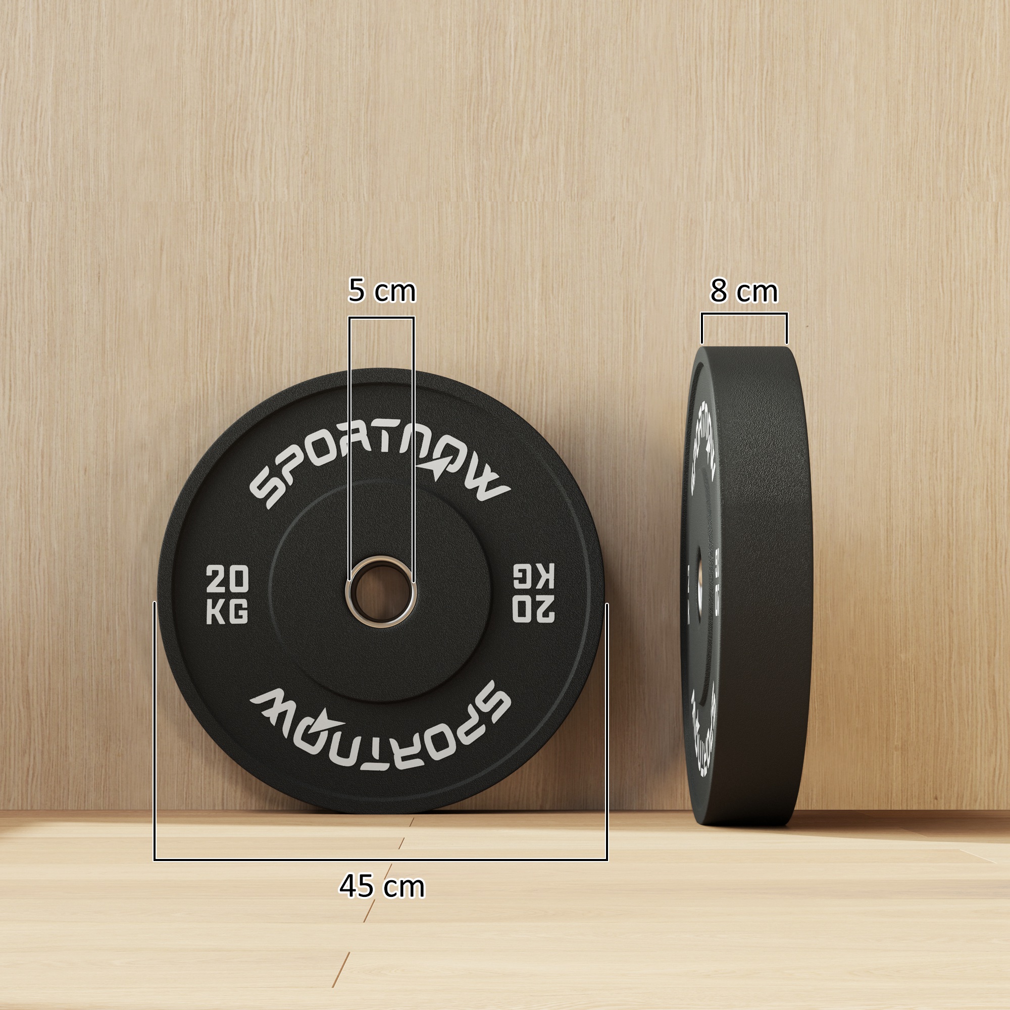 SPORTNOW Halterschijvenset, 2 x 20 kg, Olympische standaard, Rubber, Geluidsarm, Zwart