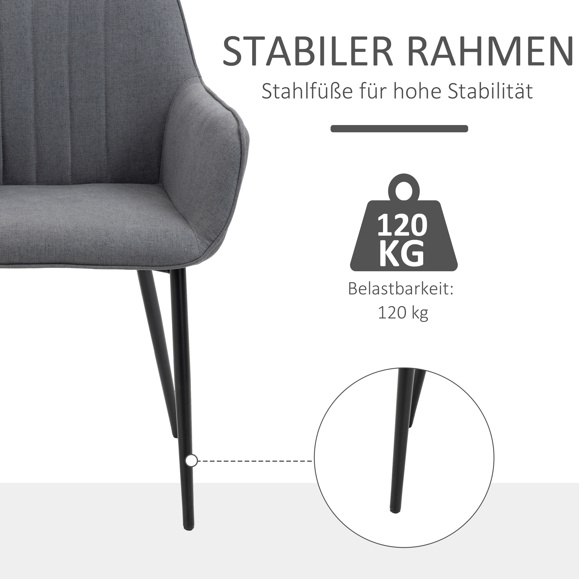HOMCOM 6-Delige Set Eetkamerstoelen in Scandinavische Stijl met Linnen Bekleding - Donkergrijs