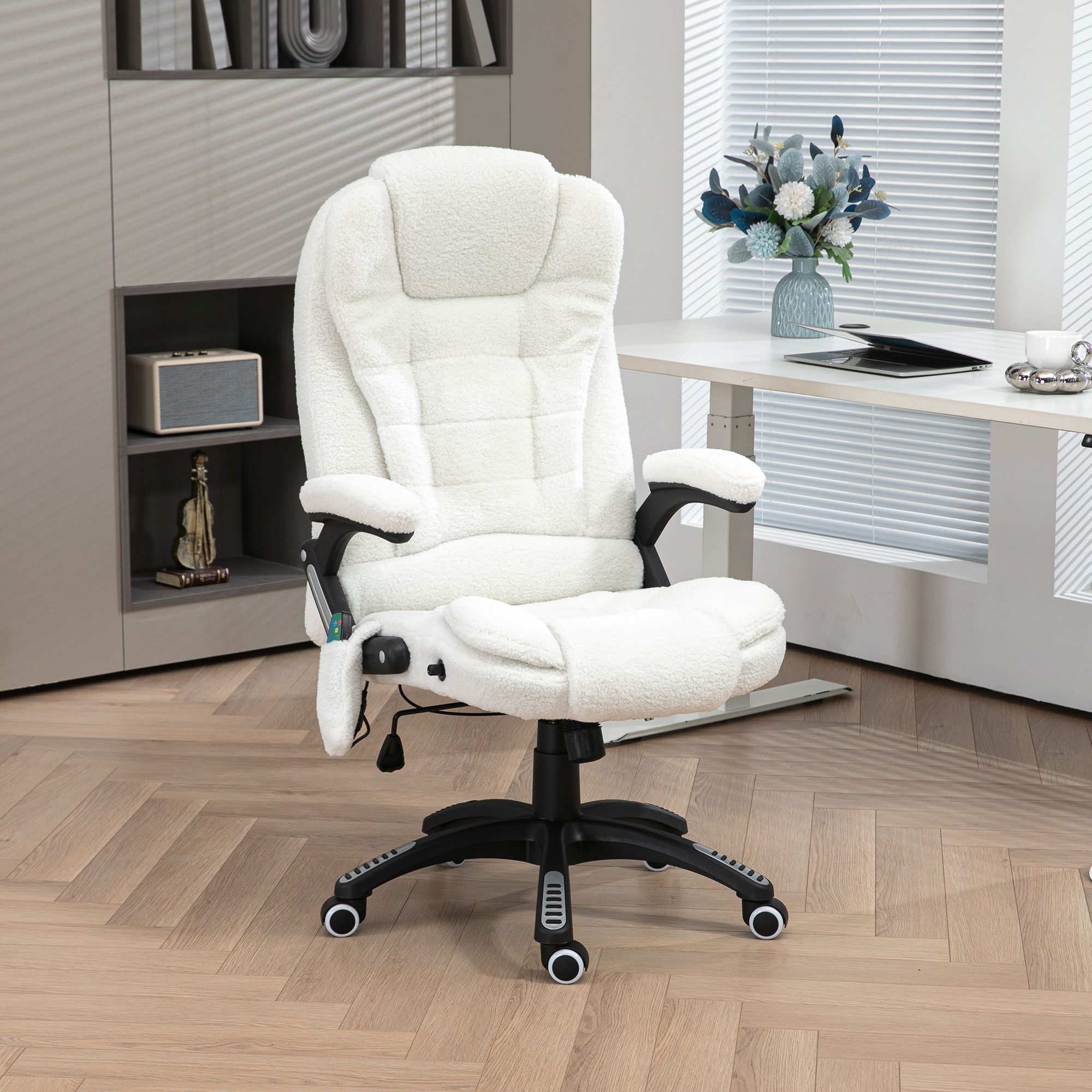 Vinsetto Bureaustoel met massagefunctie, verstelbaar in hoogte, 67 x 74 x 107-116 cm, wit