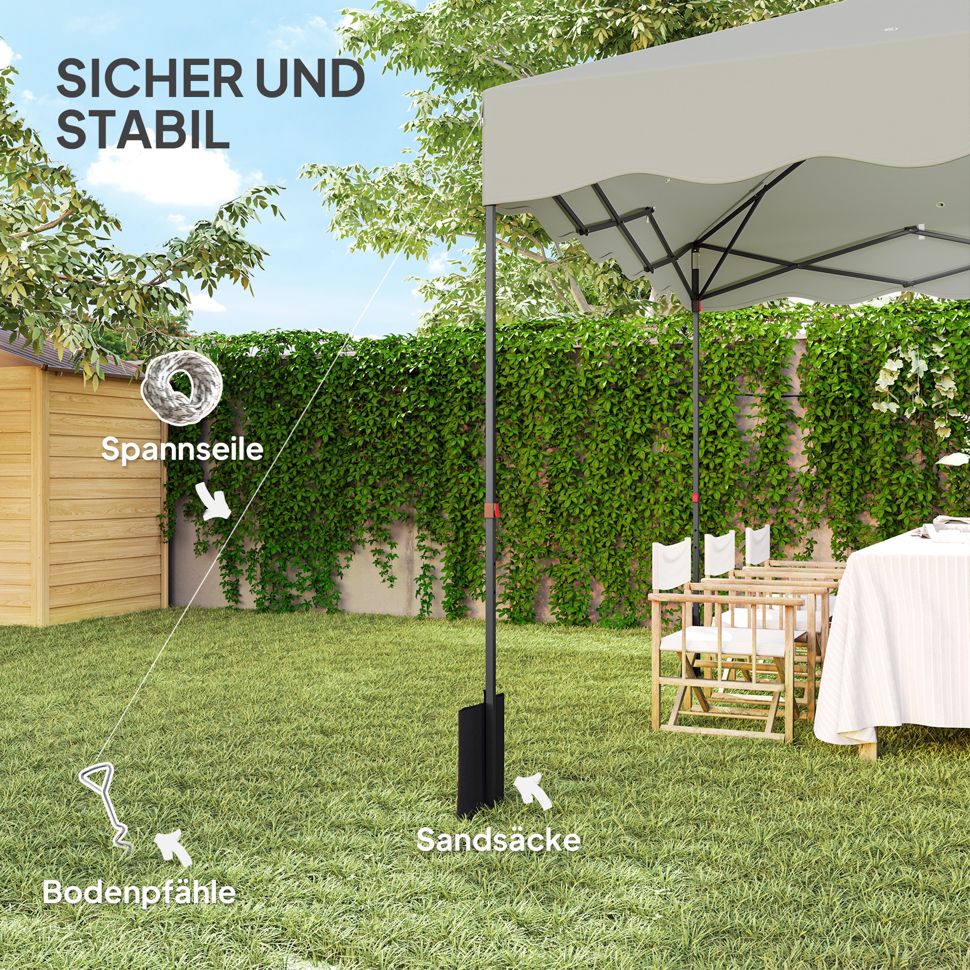 Outsunny 3 x 3 m Pop-up Paviljoen, Hoogteverstelbare Tuintent, met Roltas, voor Tuin, Terras, Metaal, Stof, Crèmewit