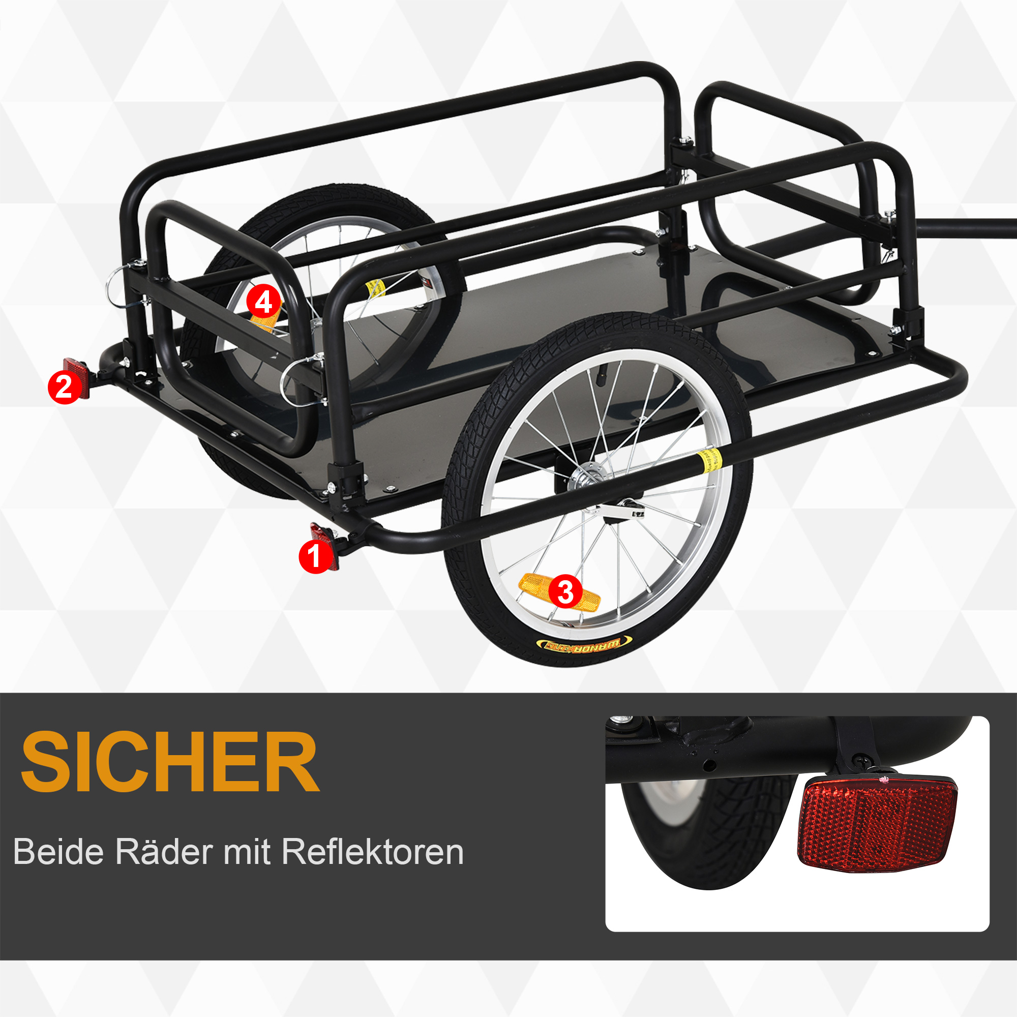 HOMCOM Fietskar Aanhangwagen voor fiets 40 kg laadvermogen Transportkar Handkar Trekhaak Staal Zwart 139 x 71,5 x 49 cm