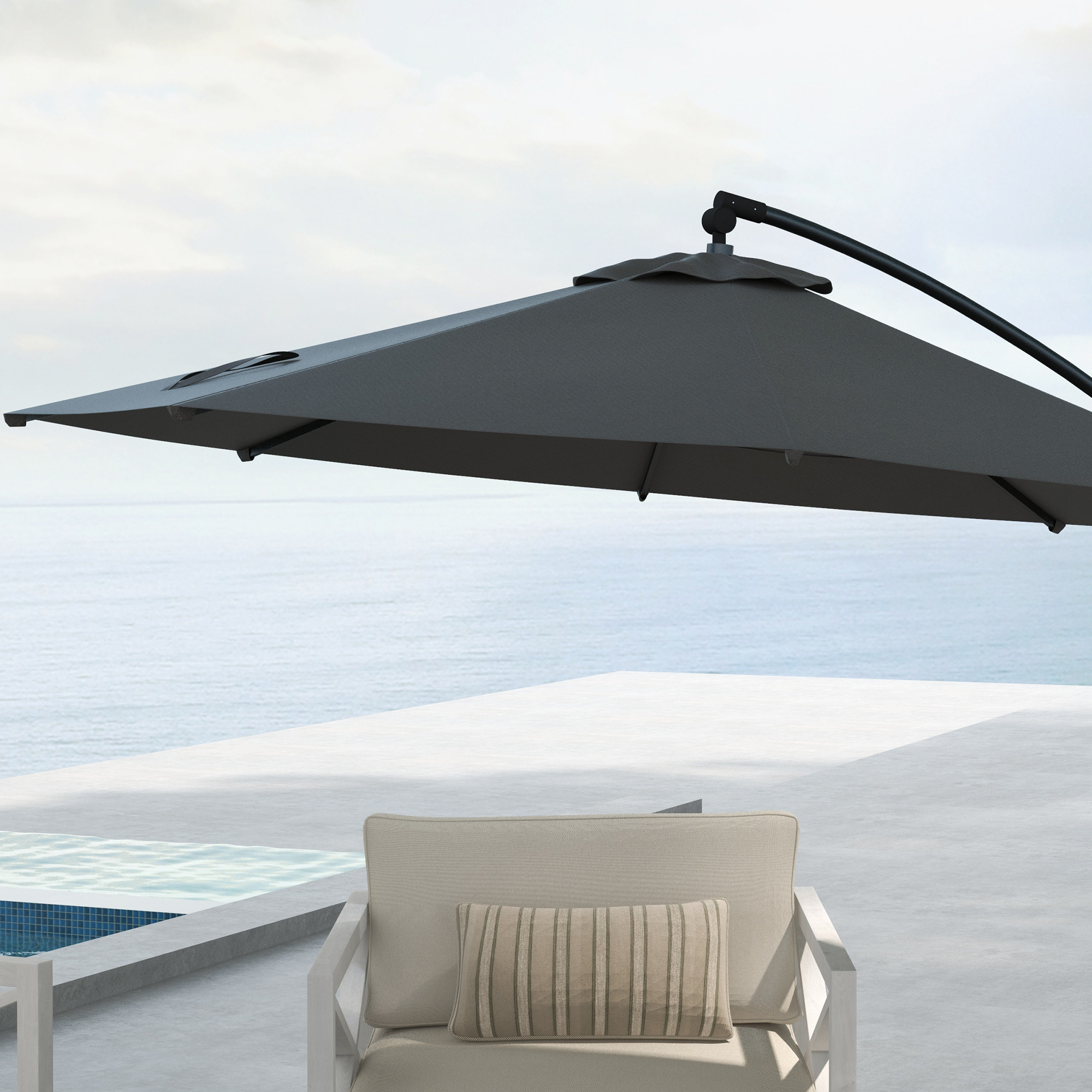 Outsunny Parasol Ampelschirm, incl. Kruisvoet, 293 x 293 x 260 cm, Grijs