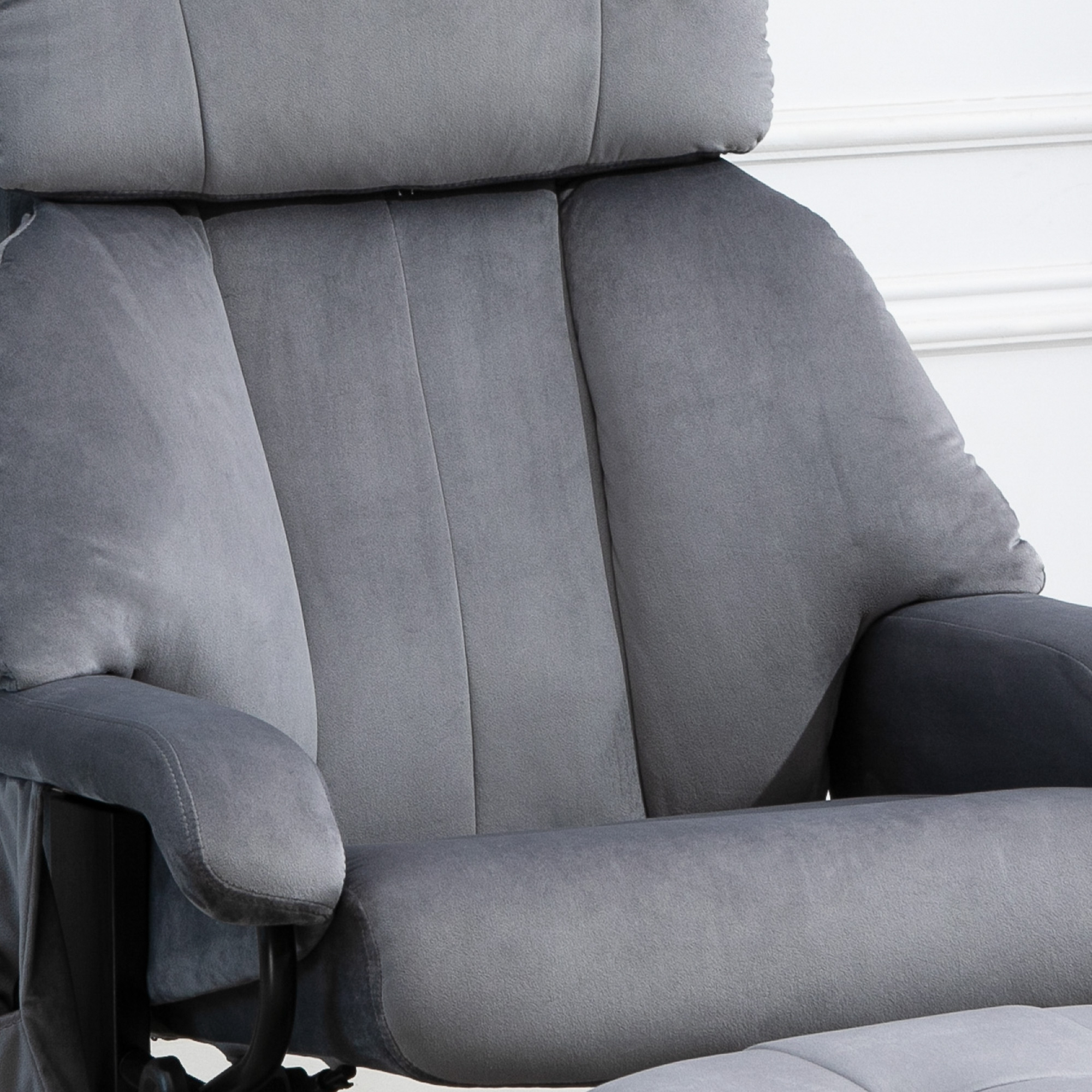 HOMCOM massagefauteuil TV fauteuil fauteuil met kruk massagefunctie fluweelachtig polyester grijs 76 x 80 x 102 cm