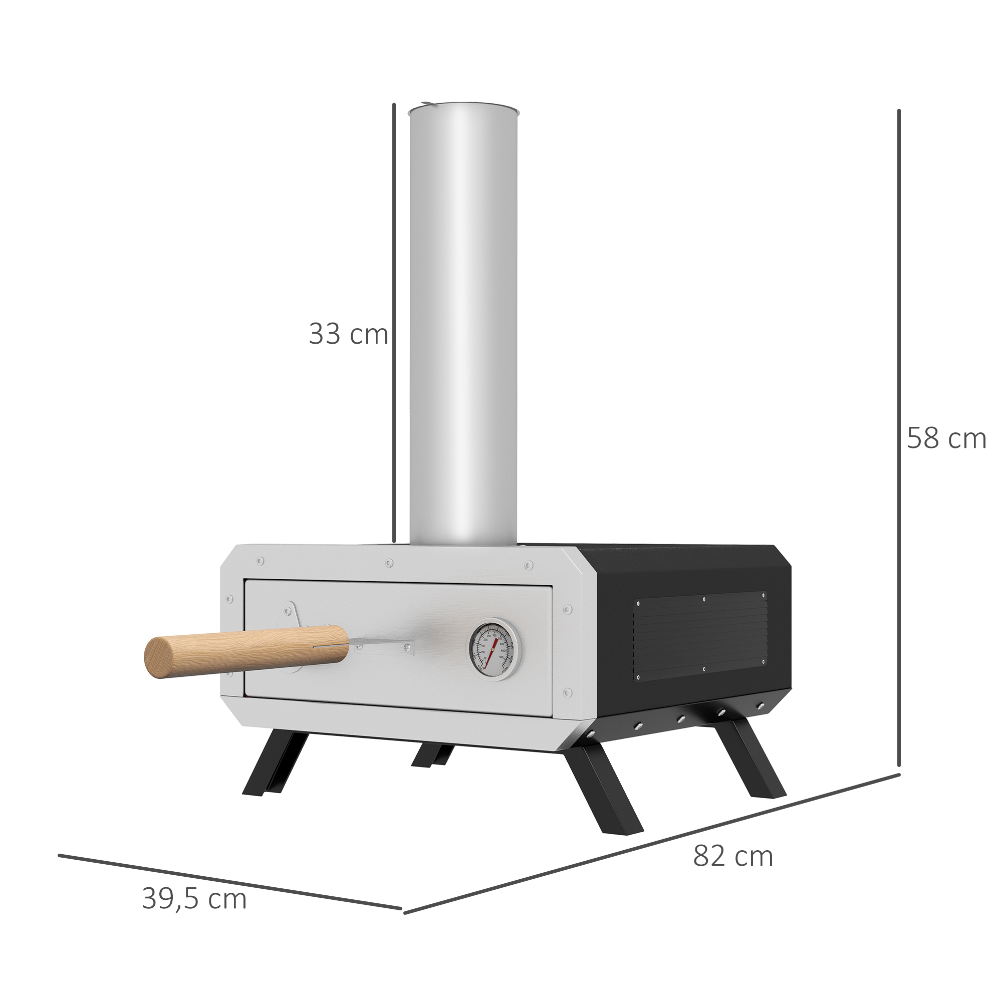 Outsunny 2-In-1 Pizzaoven Outdoor met Pizzasteen Houtoven Pizzaschep Pizzashovel Grilloven voor BBQ Staal Zwart
