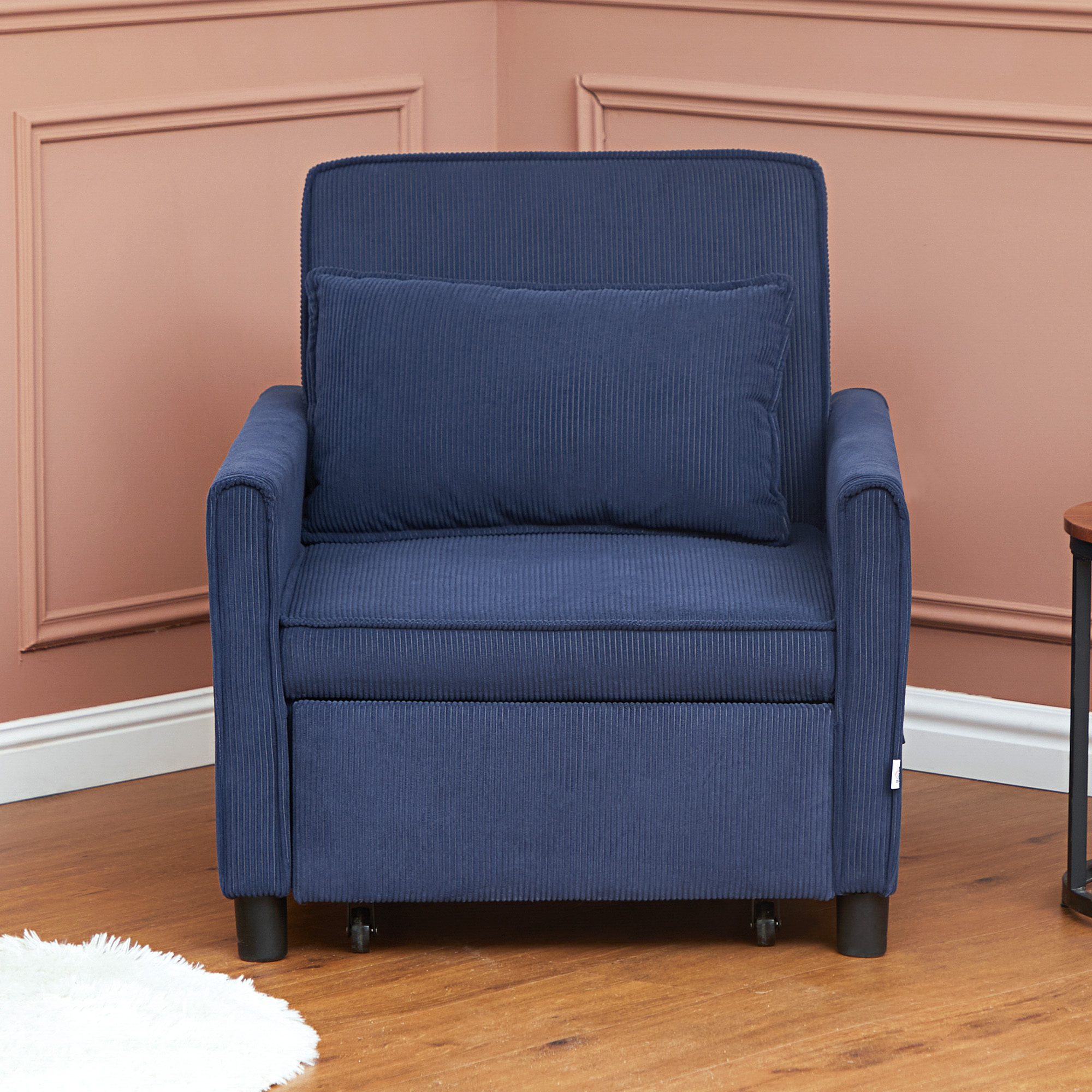 HOMCOM Slaapfauteuil, Verstelbaar, 3 Posities, Corduroy Bekleding, tot 120 kg, Blauw