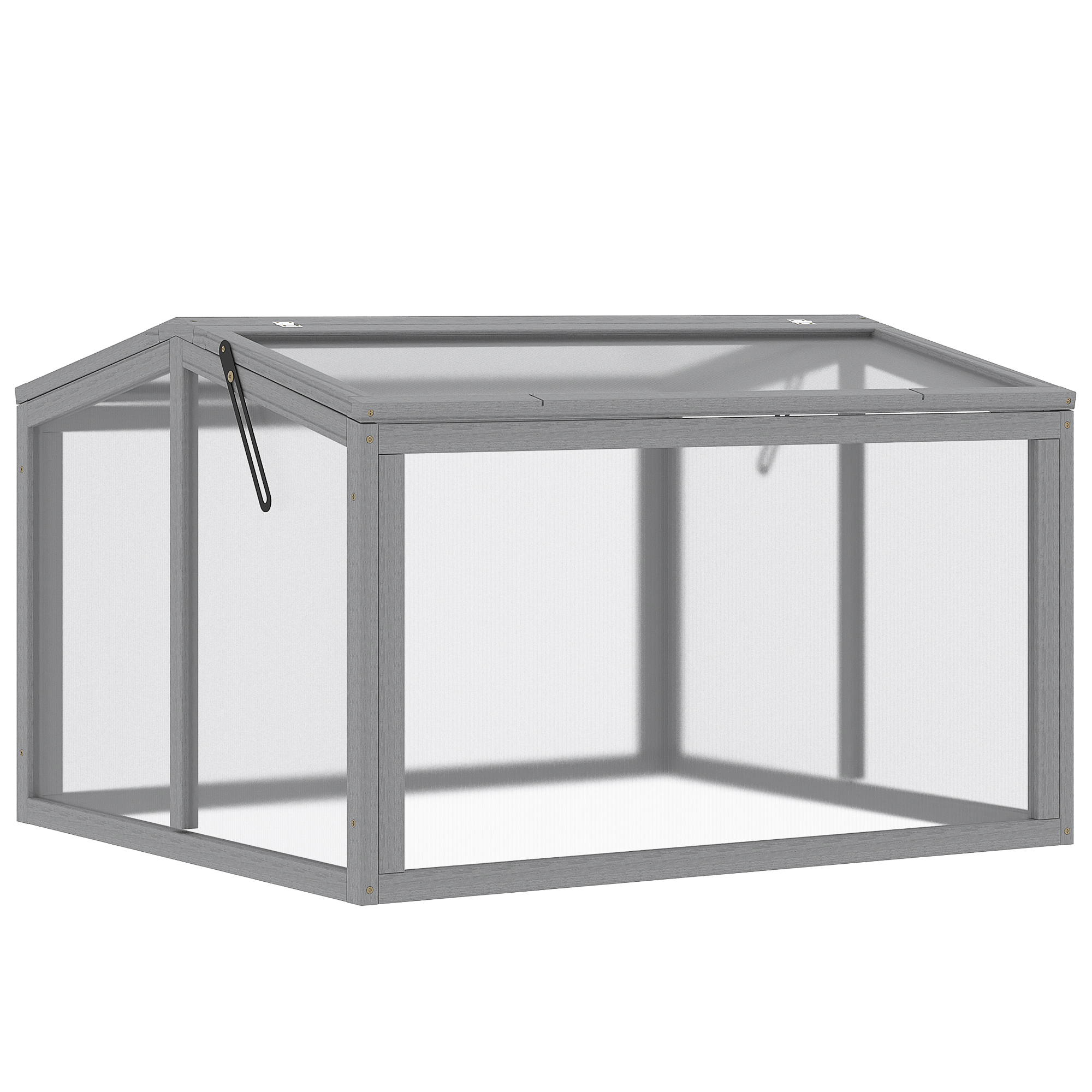 Outsunny Kweekbak Minikas Broeikas met Deksel van Hout en Polycarbonaat Weerbestendig Lichtgrijs 90 x 80 x 58 cm