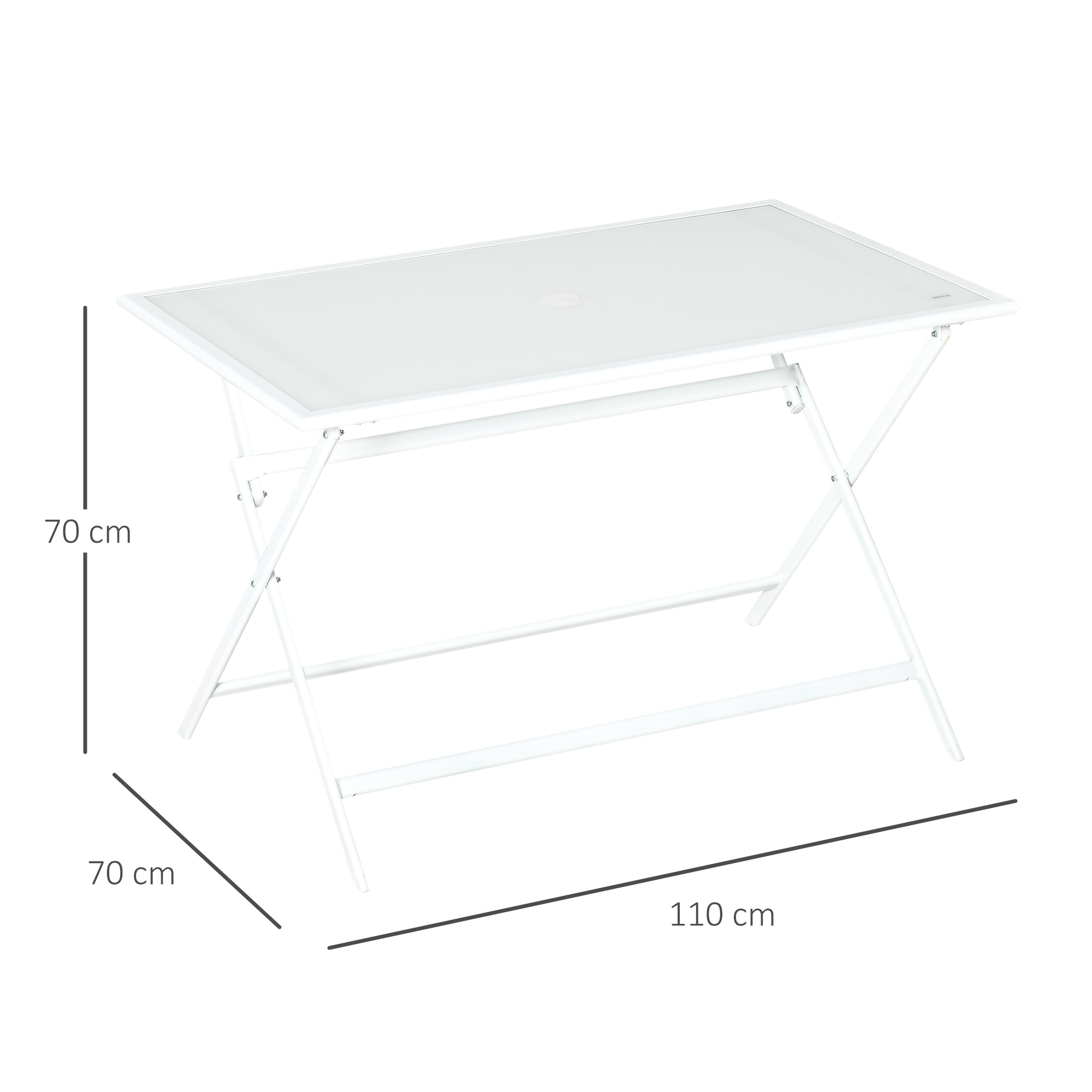 Outsunny klaptafel tuintafel met parasolgat klaptafel metaal glas wit