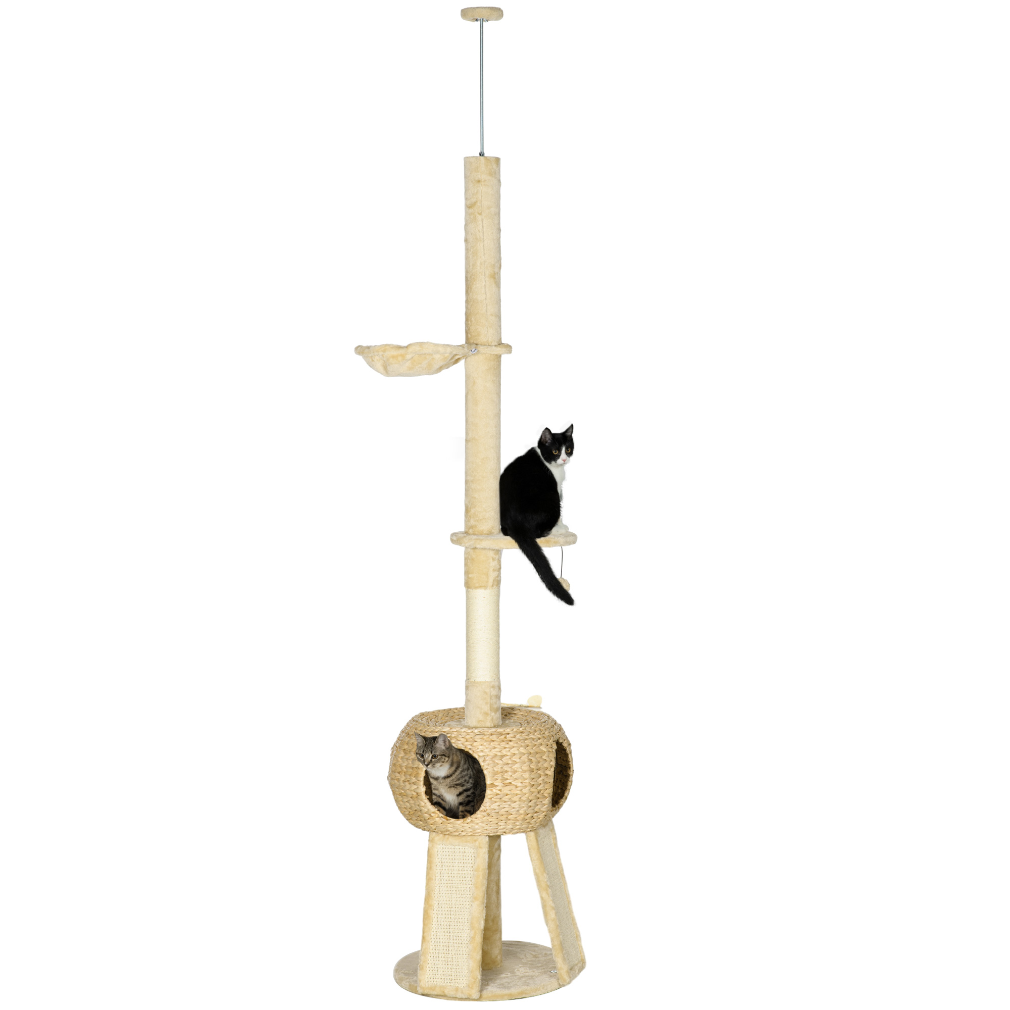 PawHut Krabpaal kattenboom, 1 kattenhol, 1 kattenbed, 1 ligplaats, 1 helling, 60 cm x 40 cm x 98 cm, Natuur + Beige